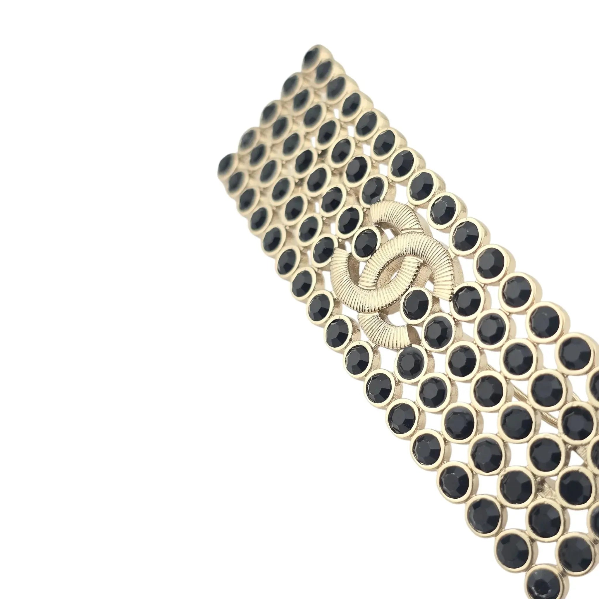 Chanel CC Black Strass Crystal Hair Barrette Clip B23 CHANEL