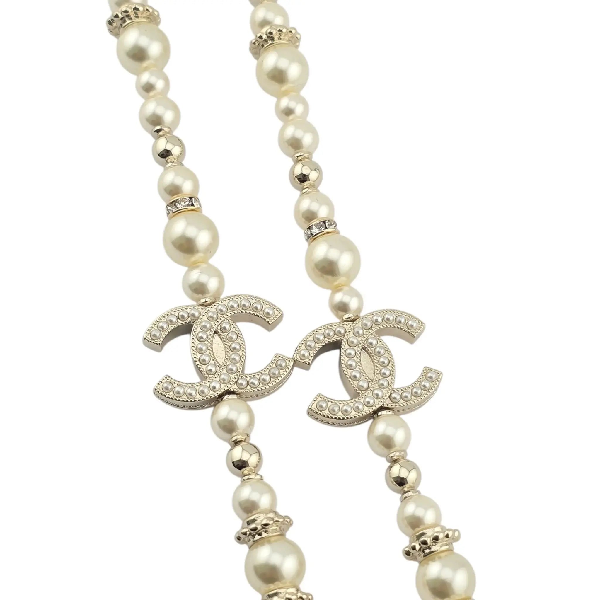 Chanel CC Long Faux Pearl Necklace Star Crystals 2023 CHANEL