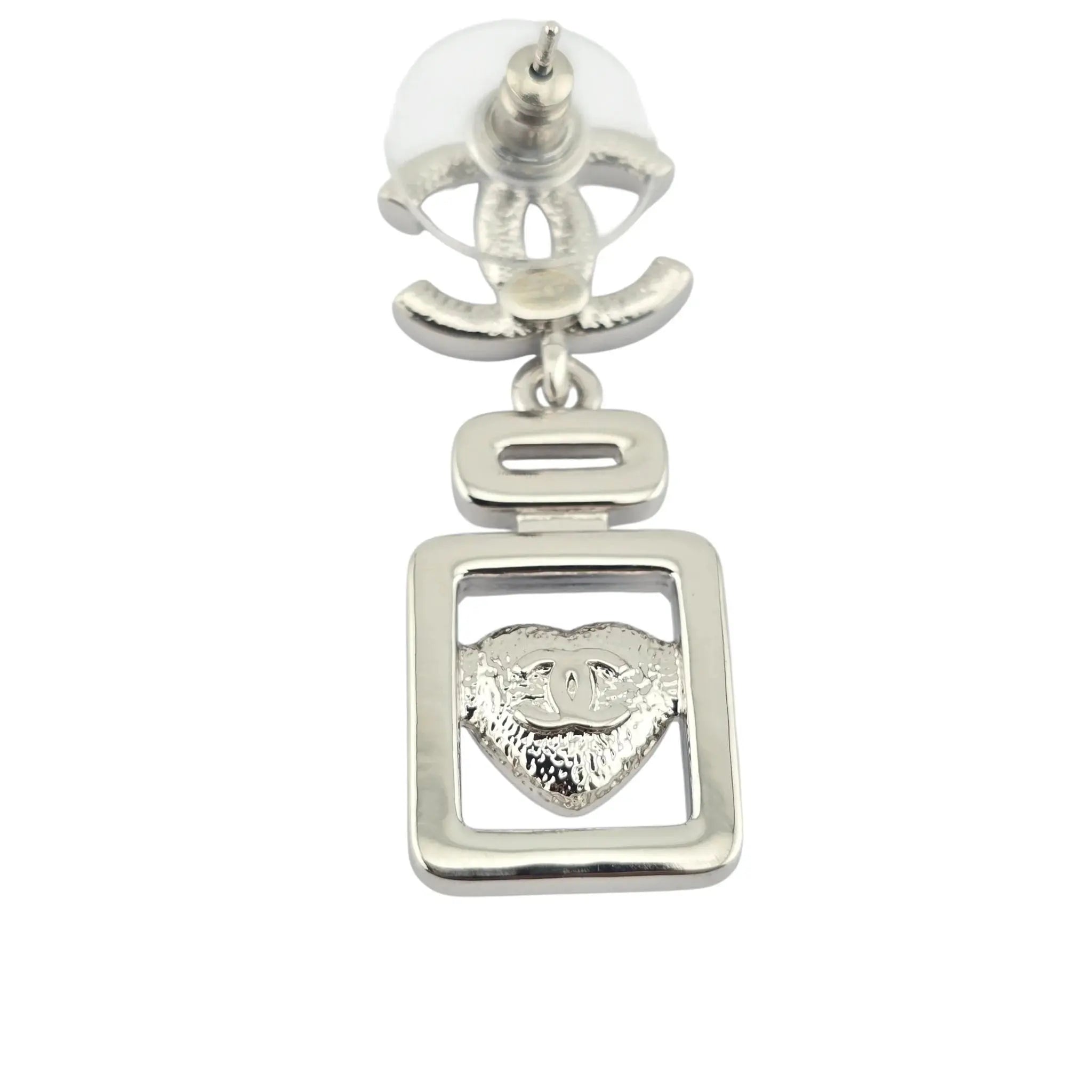 Chanel CC Silver Blue Heart Bottle Drop Earrings 2025 CHANEL