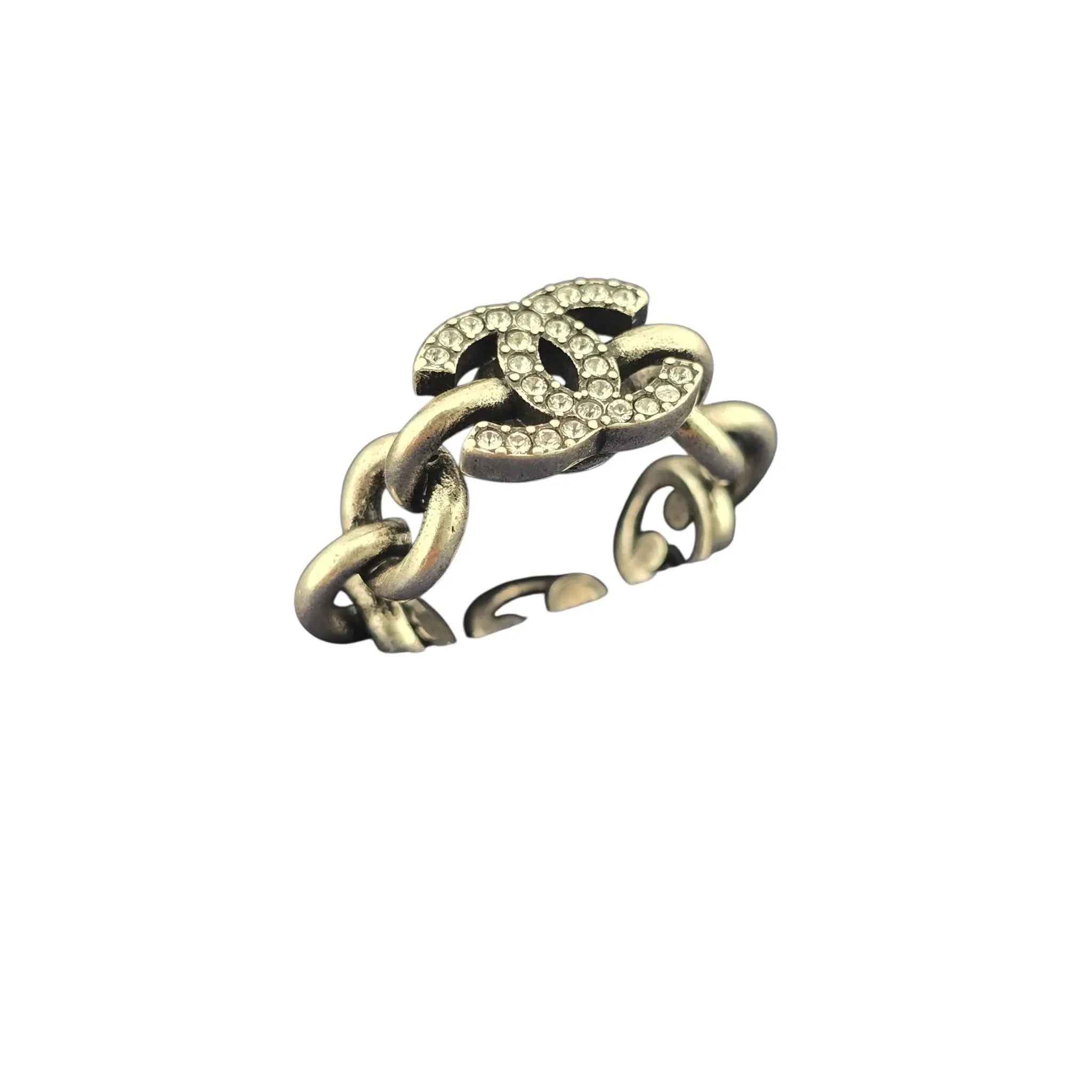 Chanel CC Silver Crystal Ring CHANEL
