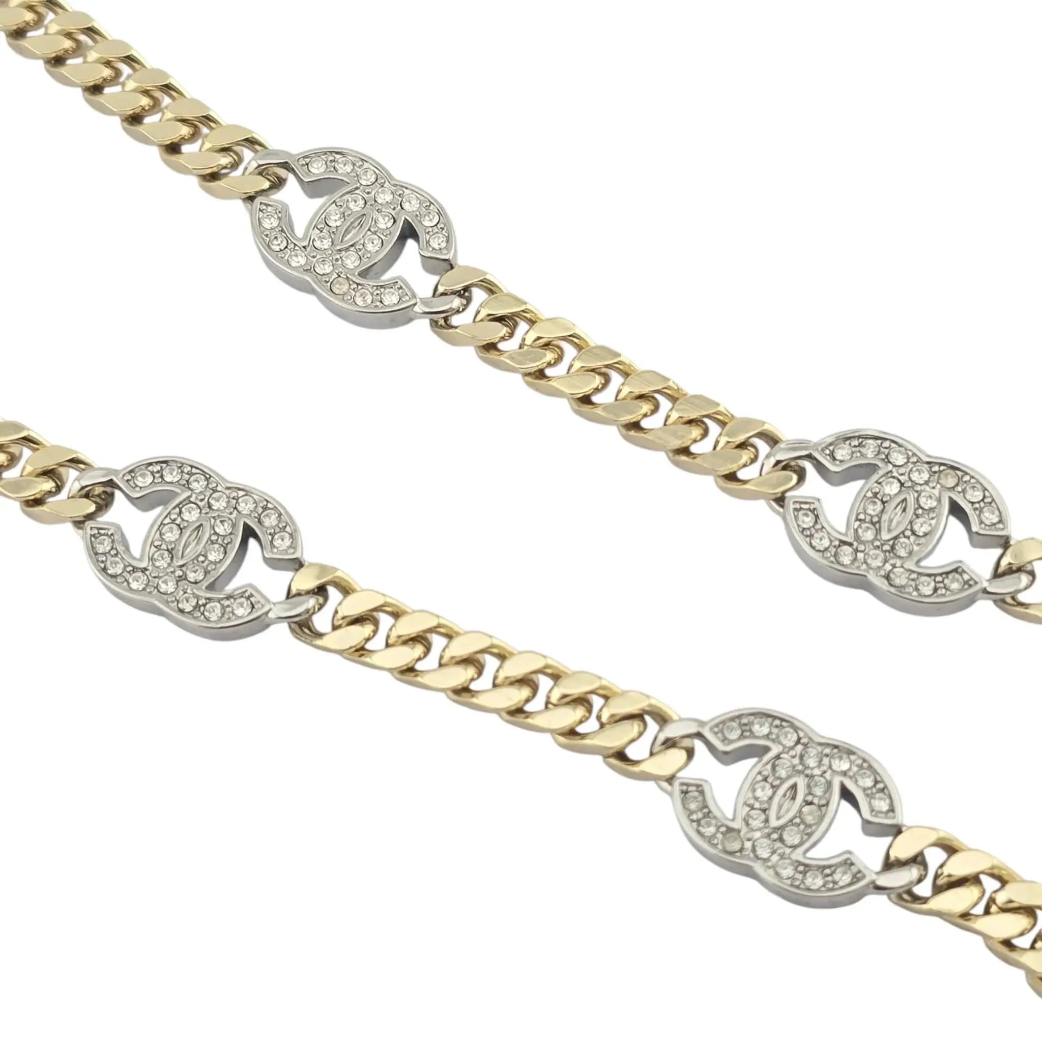 Chanel CC Gold Crystal Chain Silver Long Necklace 2021 CHANEL