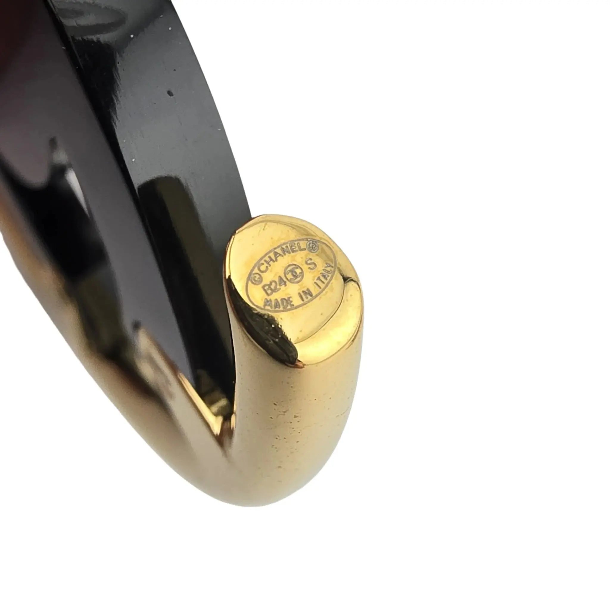 Chanel CC Black/Gold Hoop Earrings B24 CHANEL