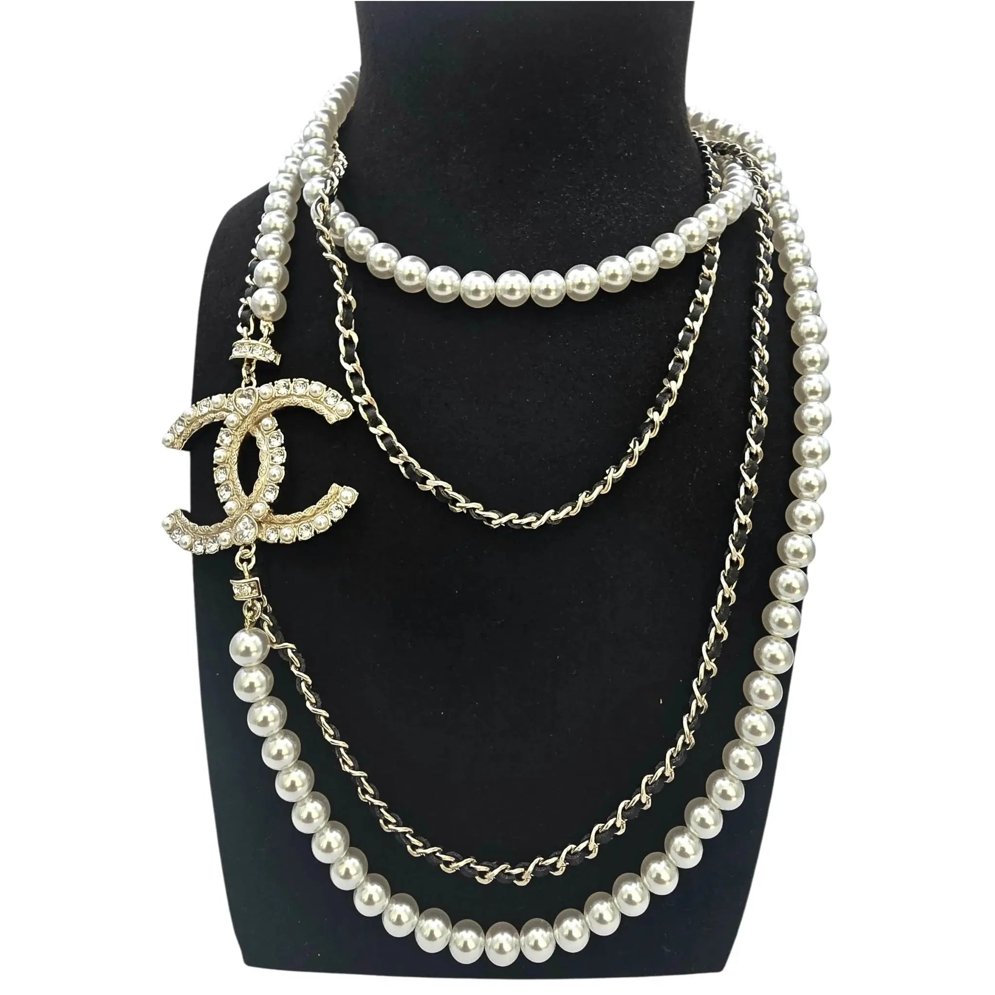 Chanel CC Long Faux Pearl Leather Necklace 2023 CHANEL