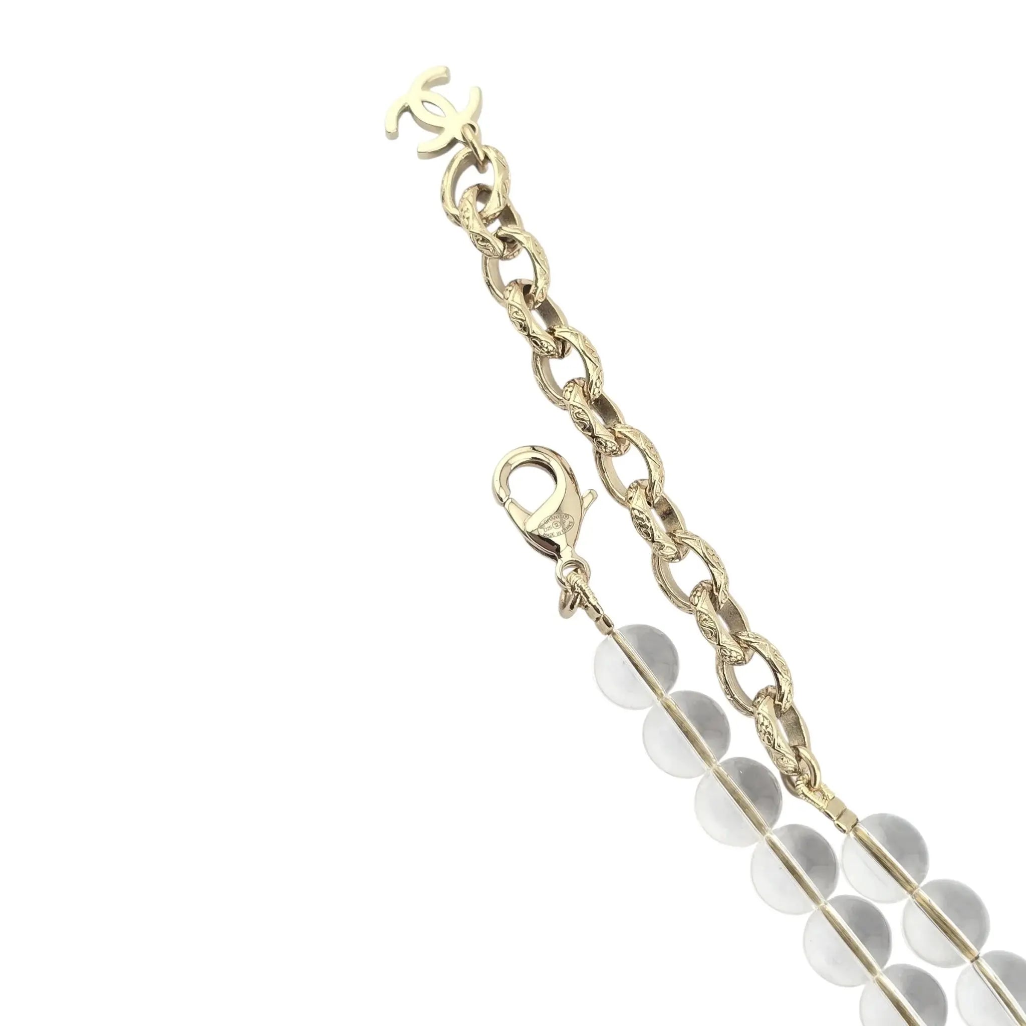 Chanel CC Clear Bead Long Bow Necklace 2025 CHANEL