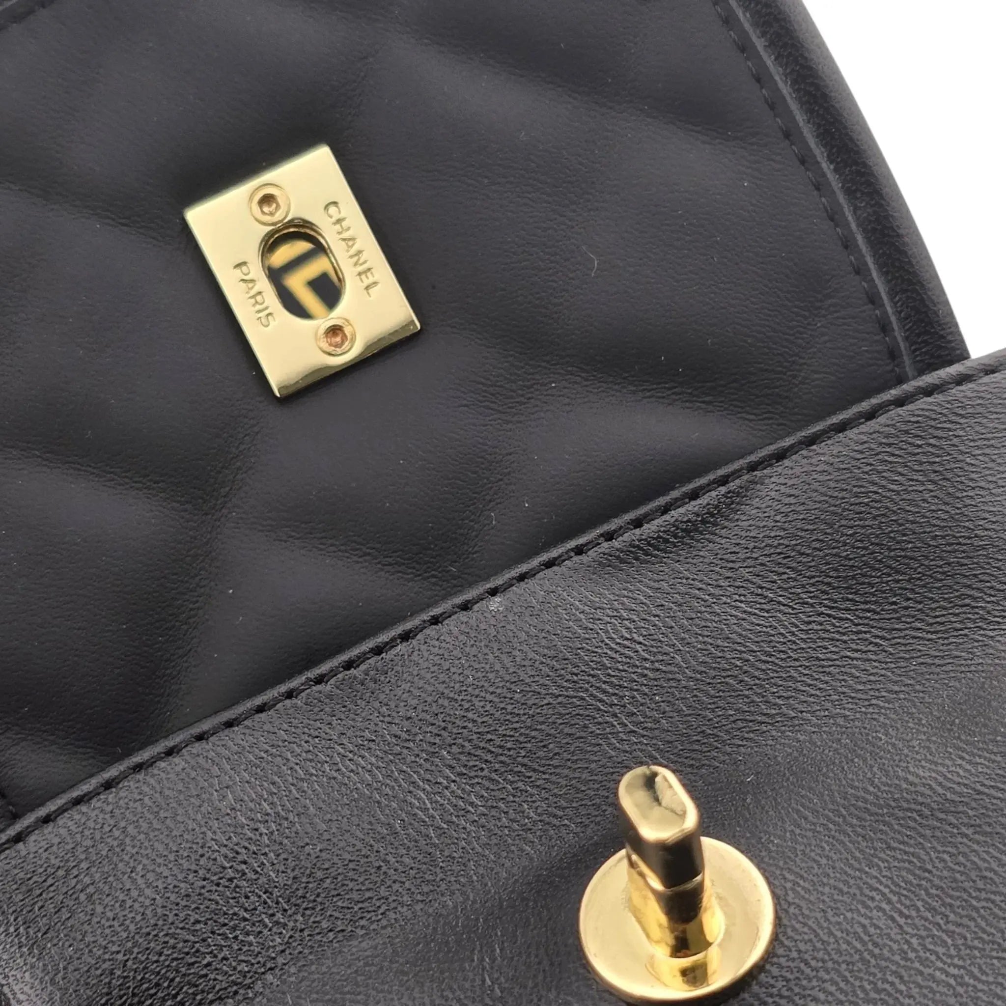 Chanel CC Lambskin Quilted Turnlock Black Gold Sandals 39 CHANEL