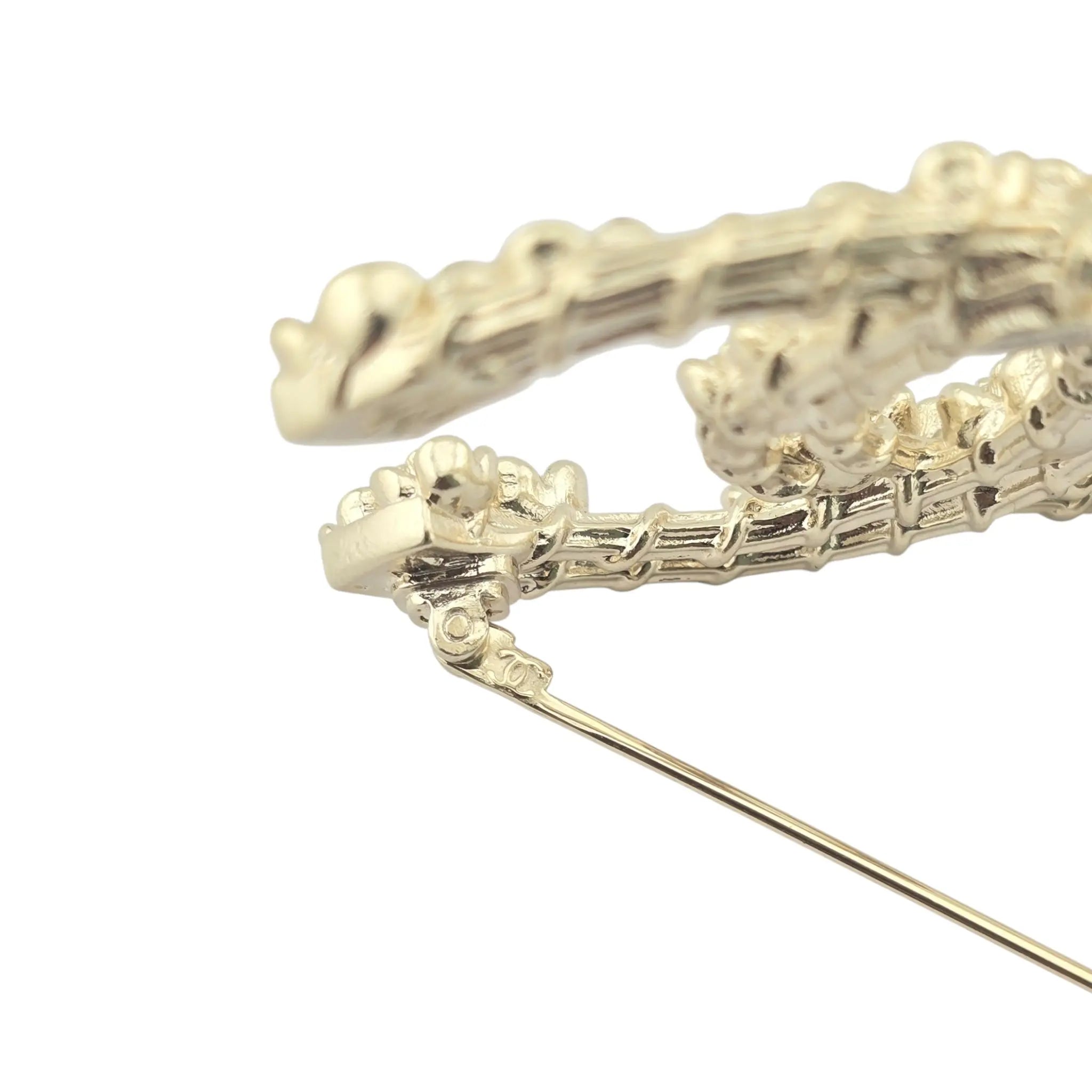 Chanel CC Metal Crystal Camellia Brooch Light Gold CHANEL