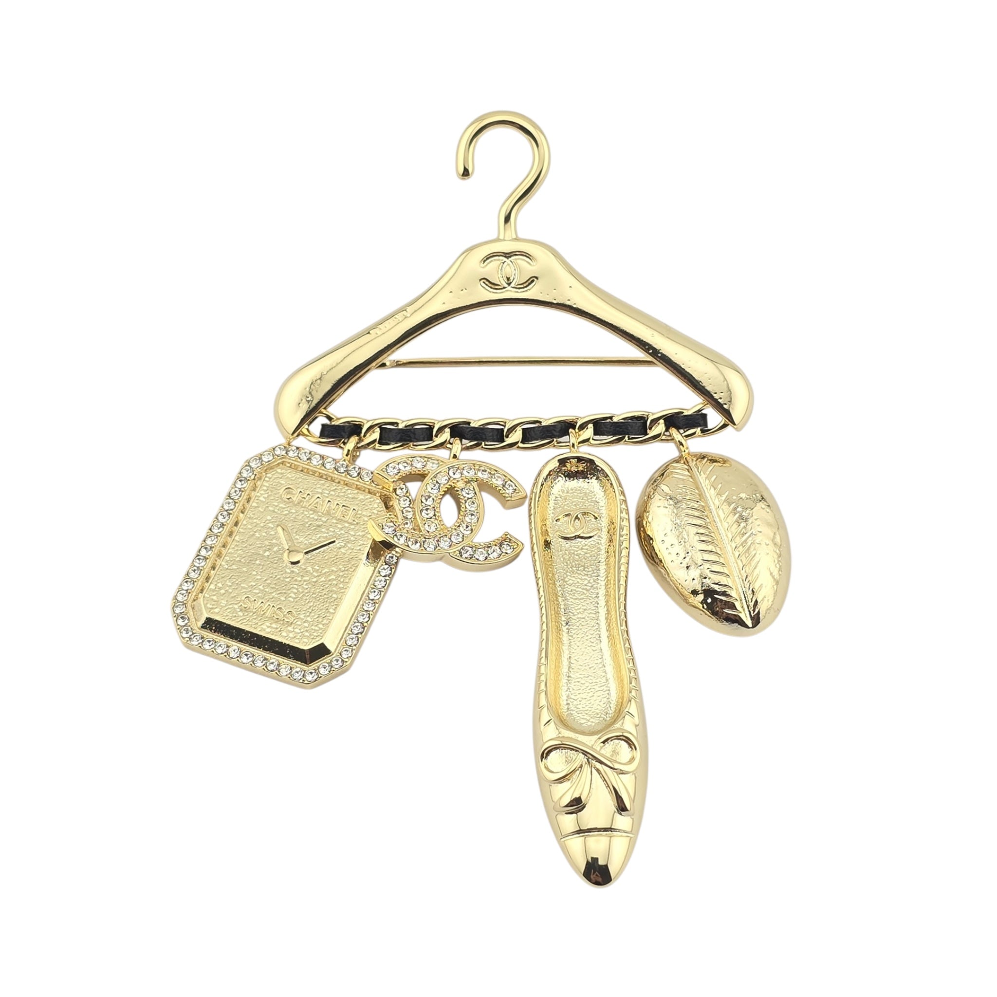 Chanel CC Crystal Charms Hanger Brooch Gold Black 2023