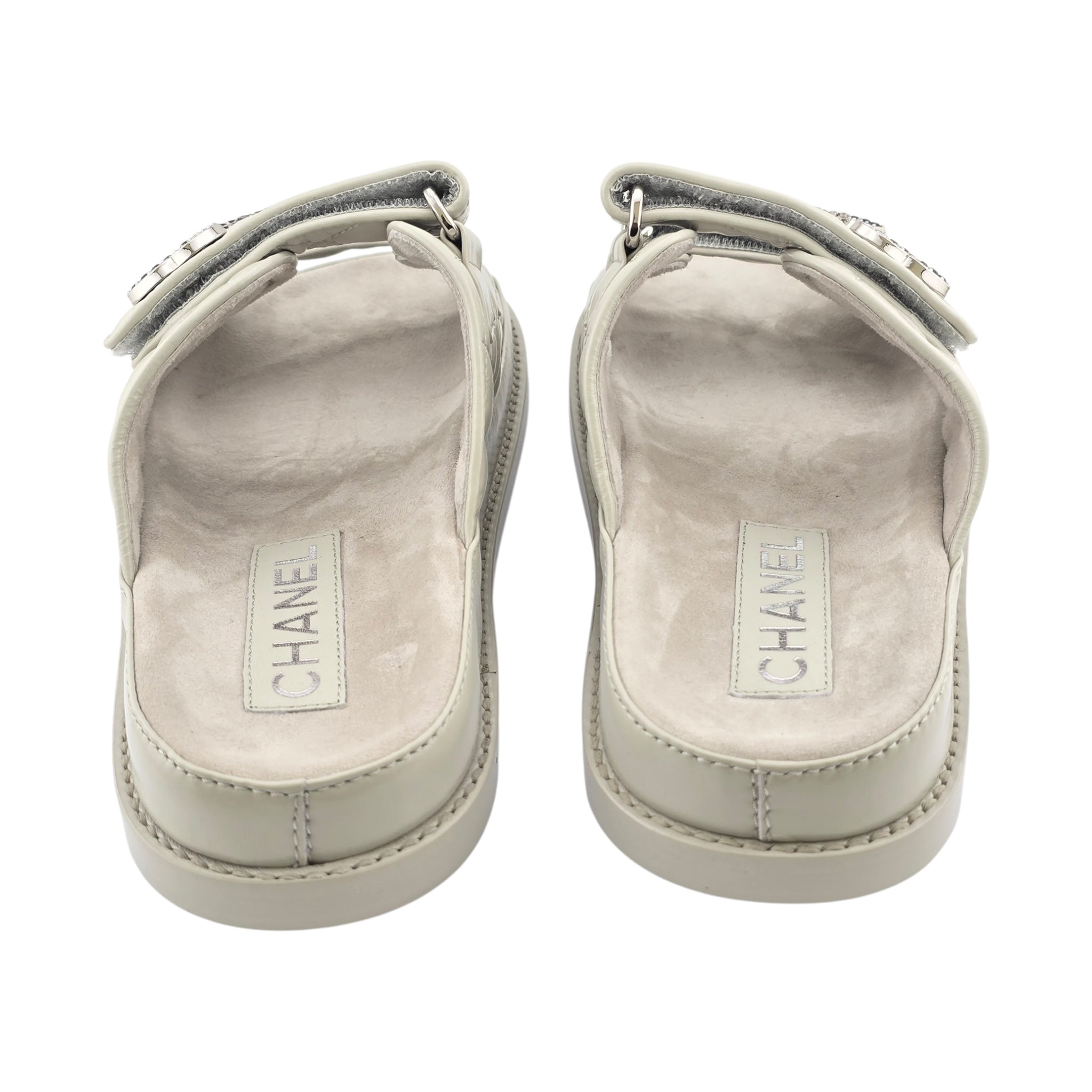 Chanel CC Dad Backless Cream White Quilt Sandals 39