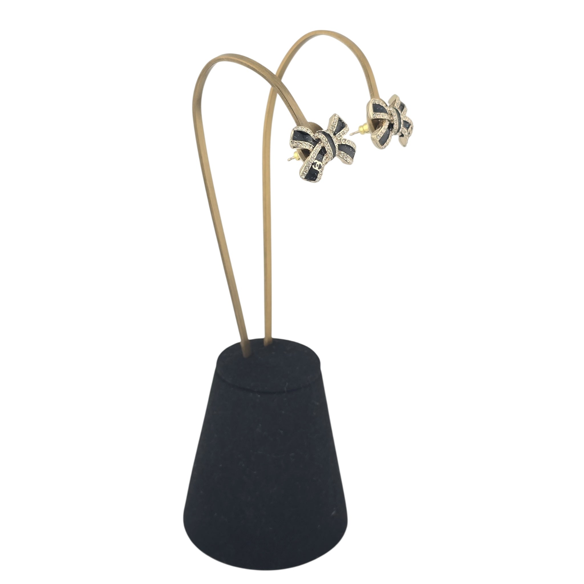 Chanel CC Gold Crystal Enamel Bow Earrings 2025 CHANEL