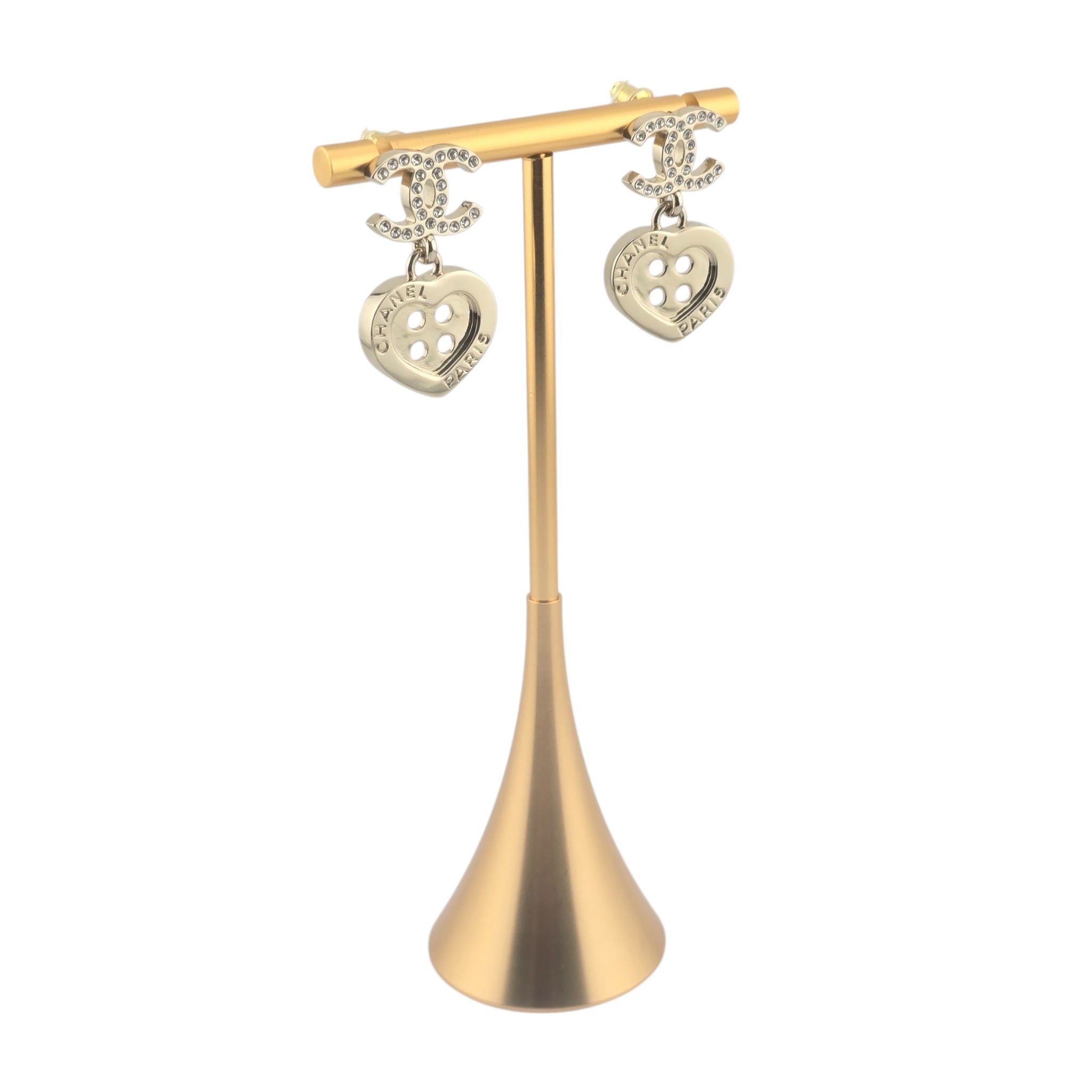 Chanel CC Gold Metal Heart Button Earrings 2025 CHANEL
