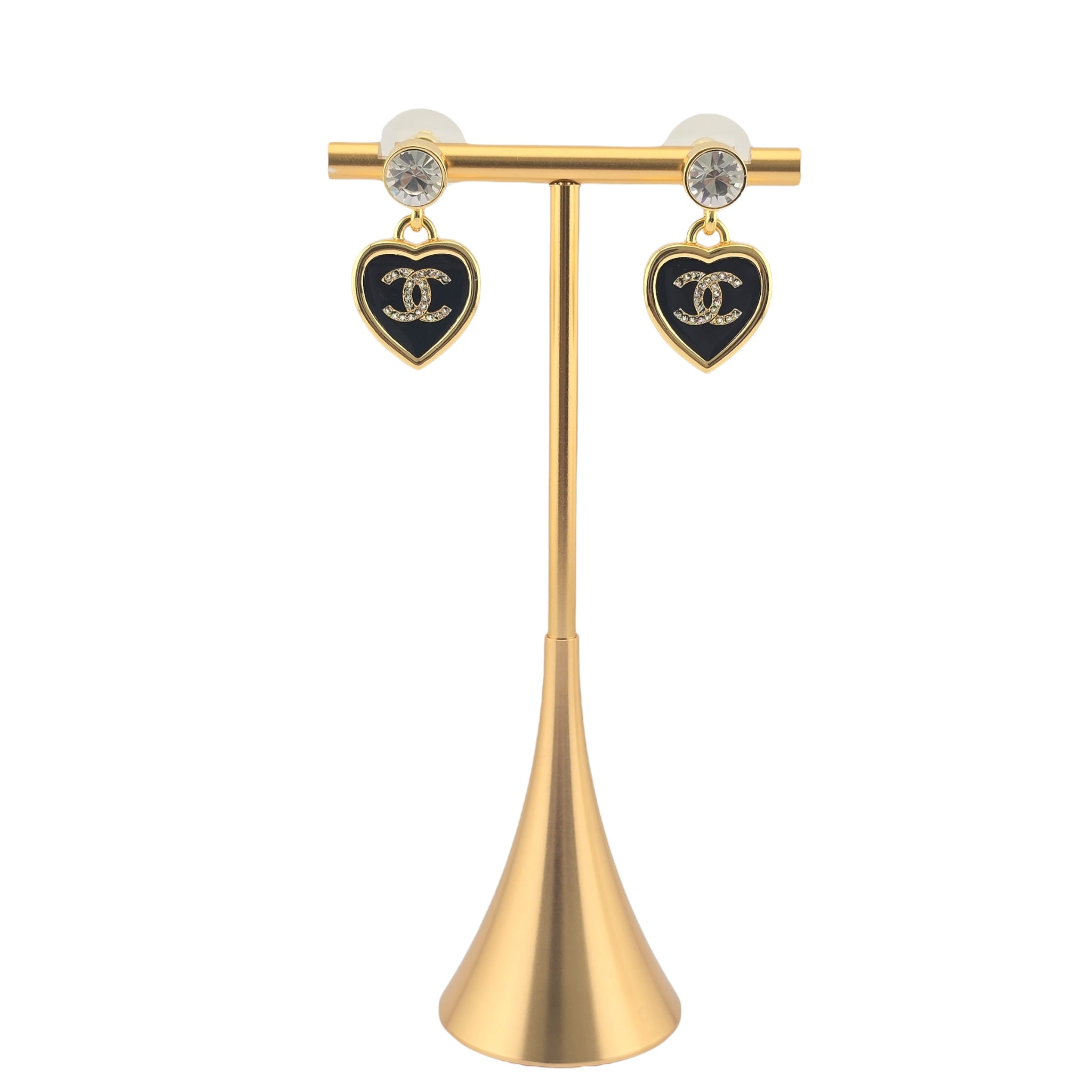 Chanel CC Gold Black Heart Drop Earrings 2025 CHANEL