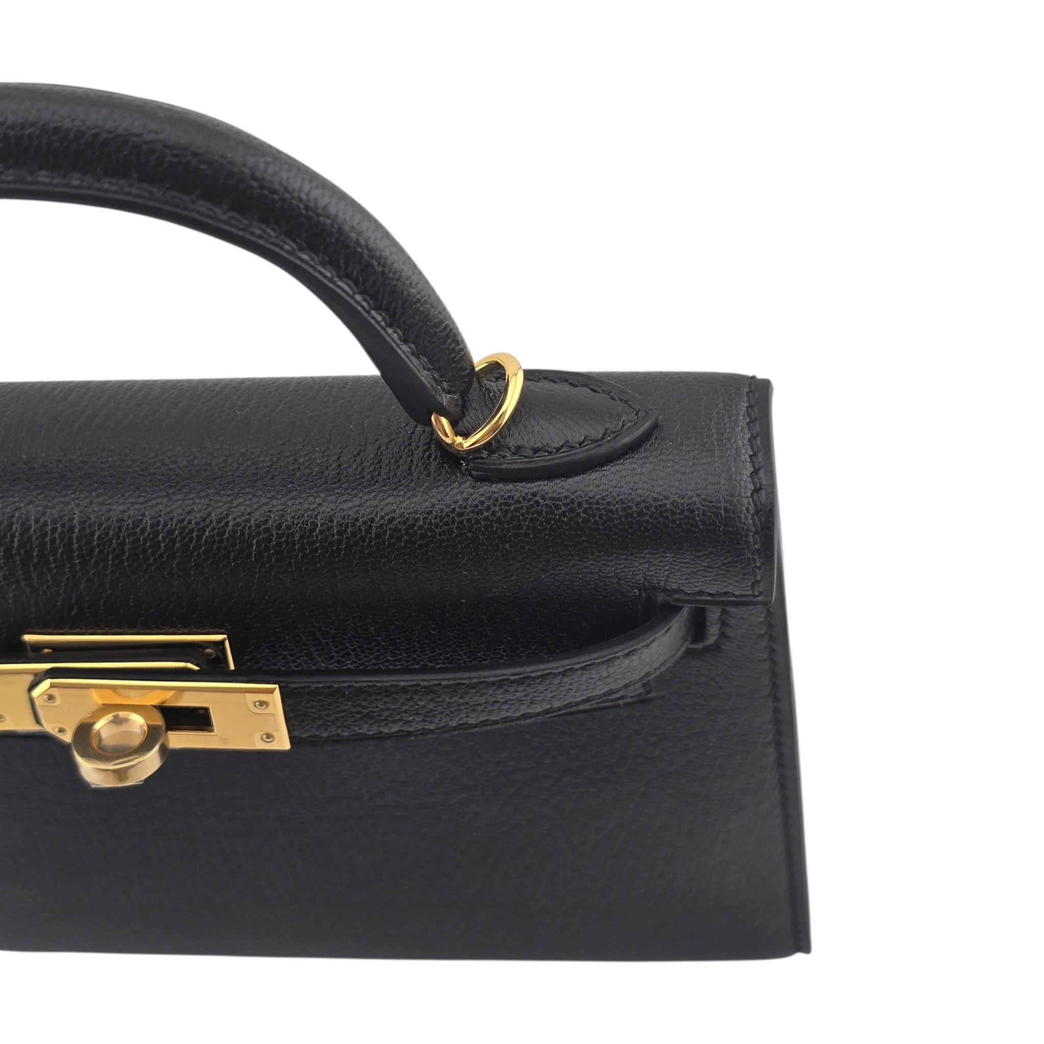 Hermes Mini Kelly II Chèvre Noir Gold Hardware HERMES
