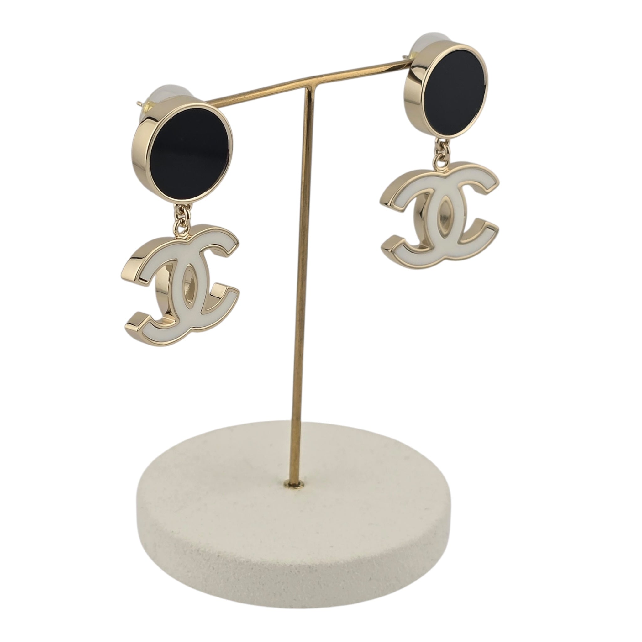 Chanel CC Black White Enamel Drop Earrings 2023 CHANEL