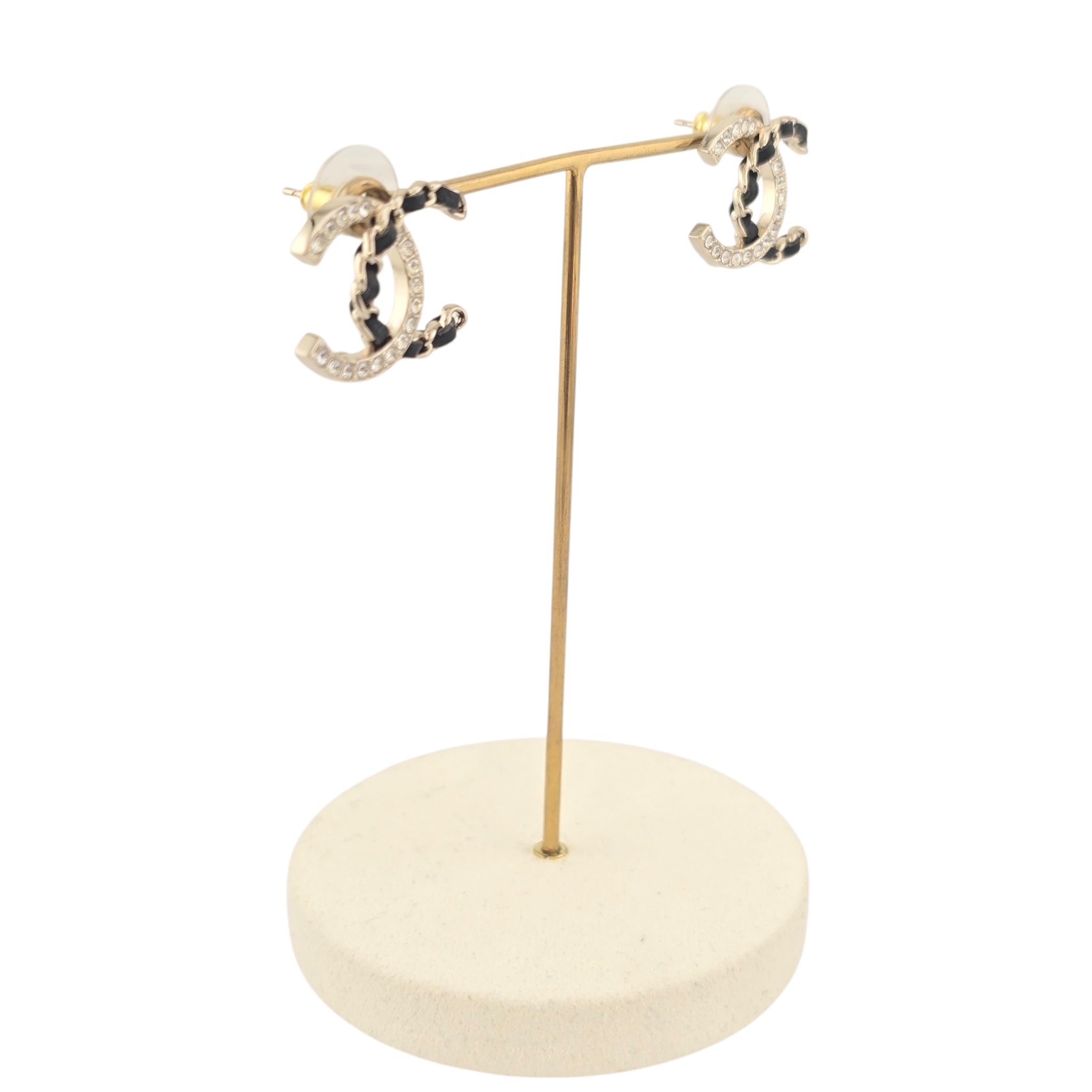 Chanel CC Gold Crystal Leather Stud Earrings 2025 CHANEL