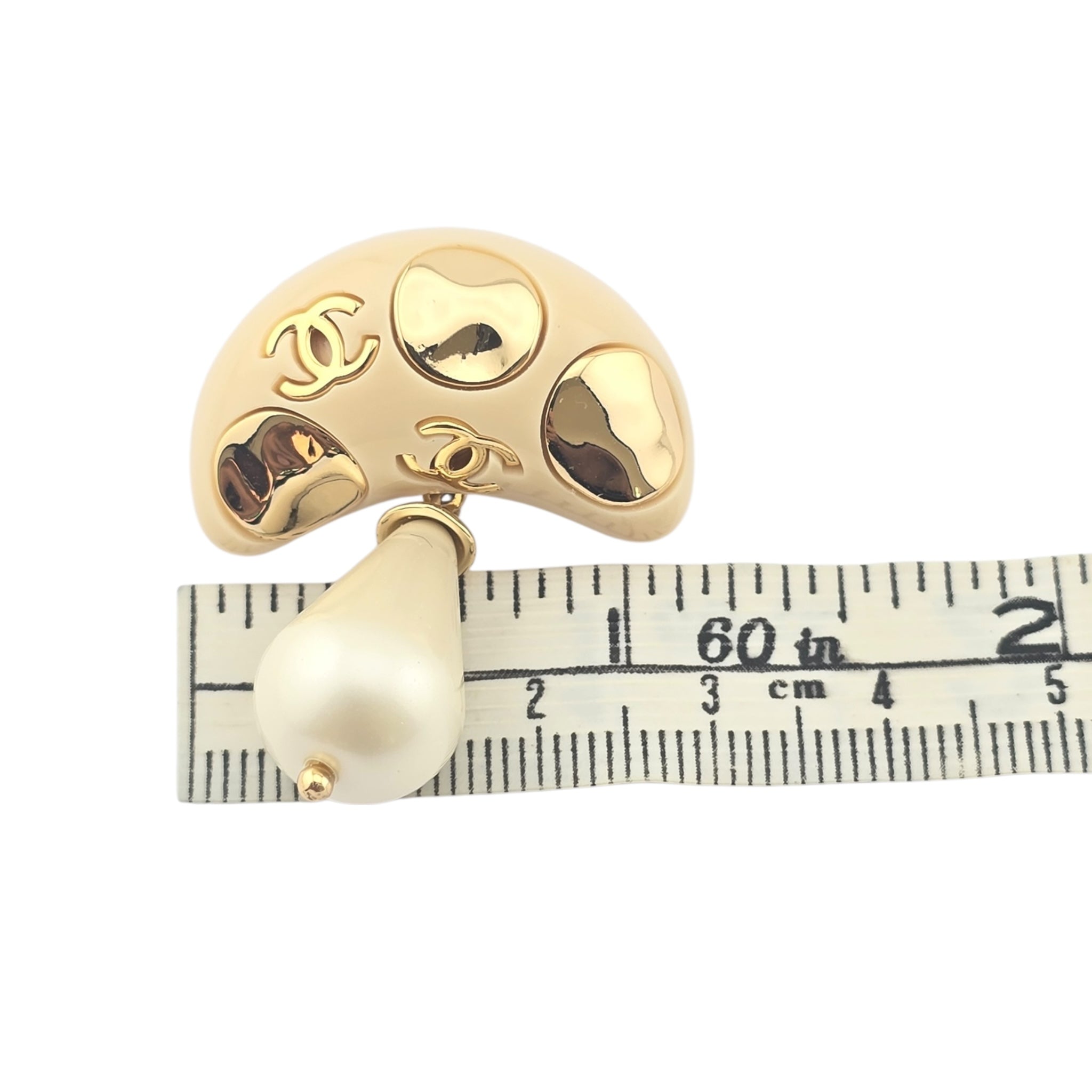 Chanel CC Mushroom Gold Faux Pearl Pin Brooch CHANEL