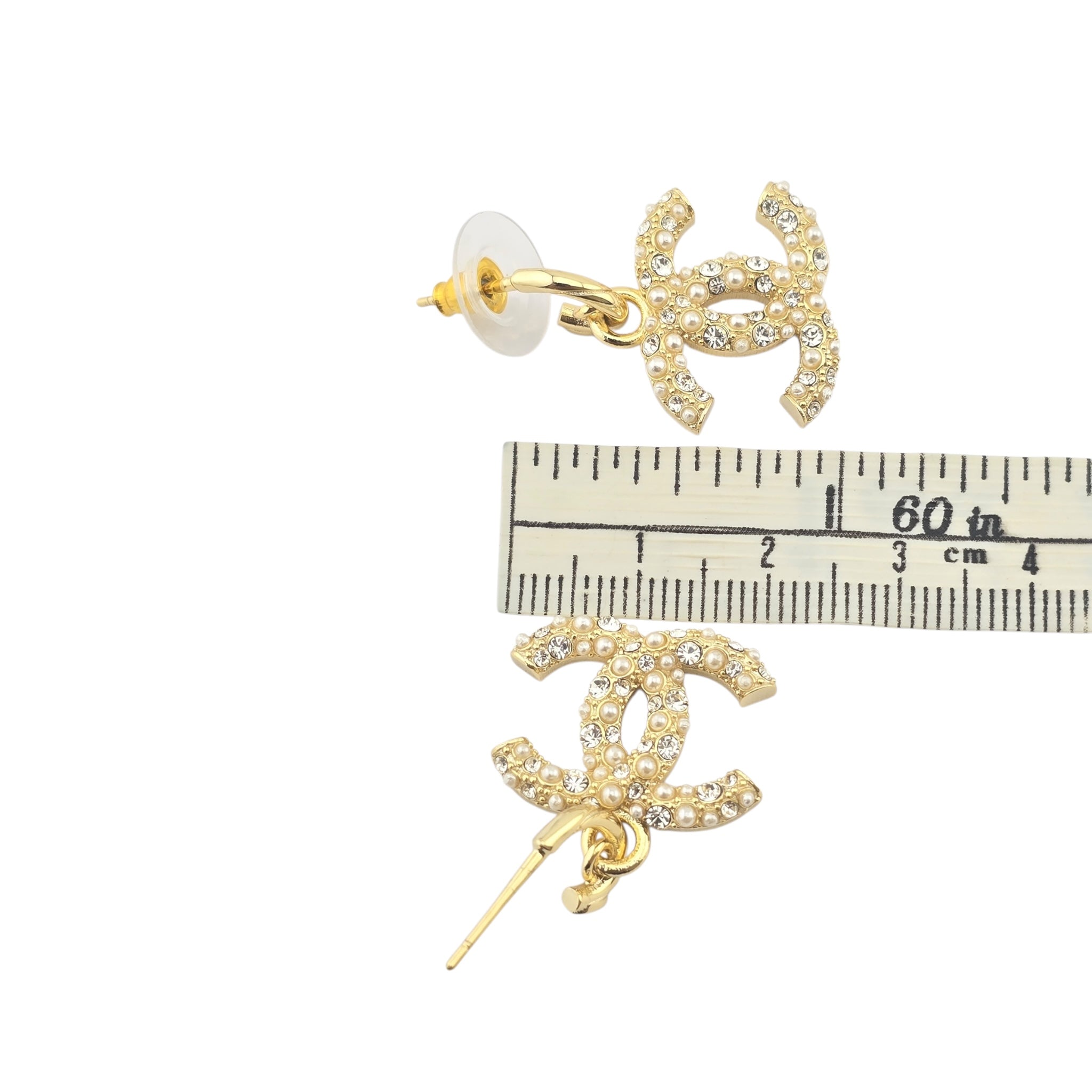 Chanel CC Gold Drop Crystal Faux Pearl Earrings 2022 CHANEL