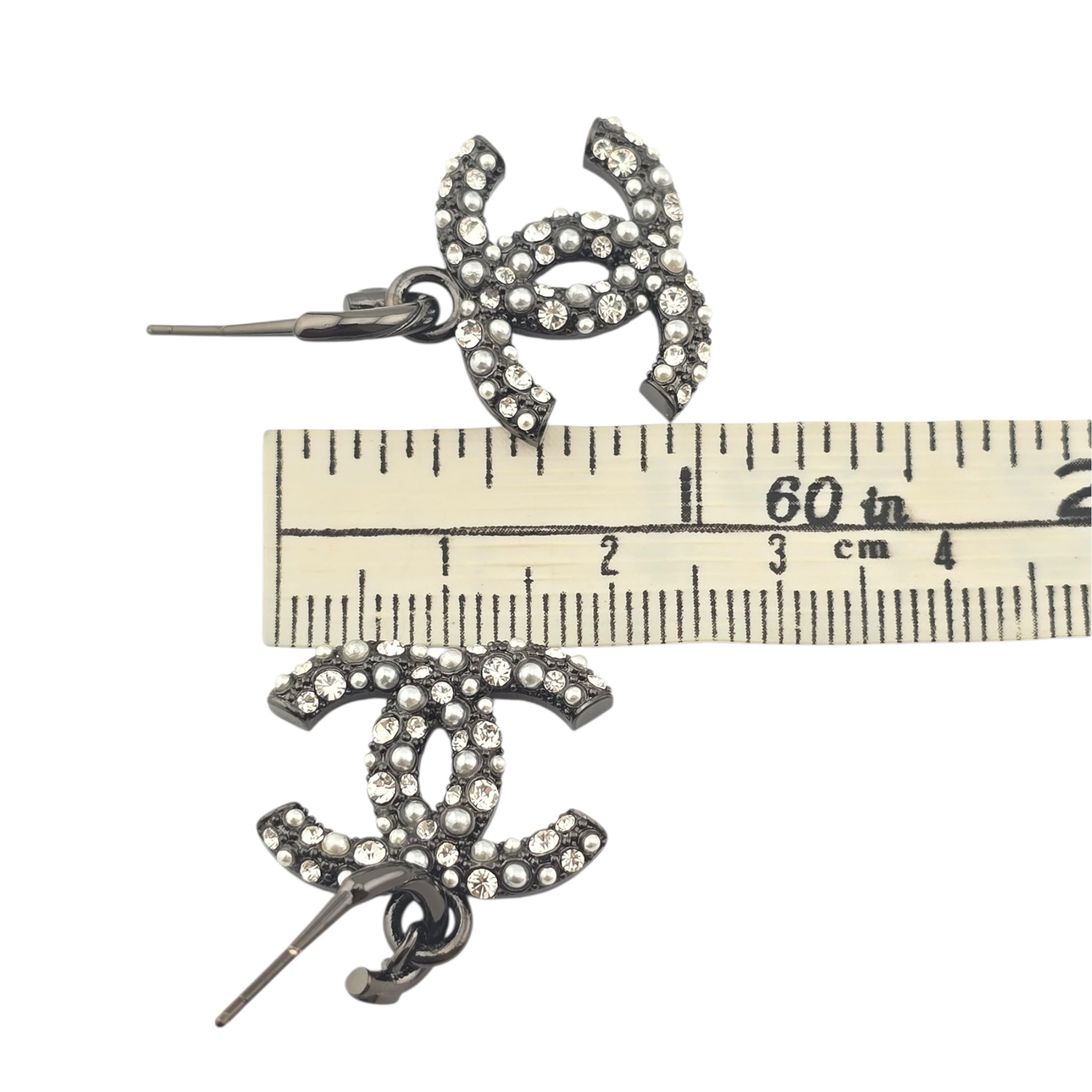 Chanel CC Ruthenium Drop Crystal Faux Pearl Earrings 2022 CHANEL