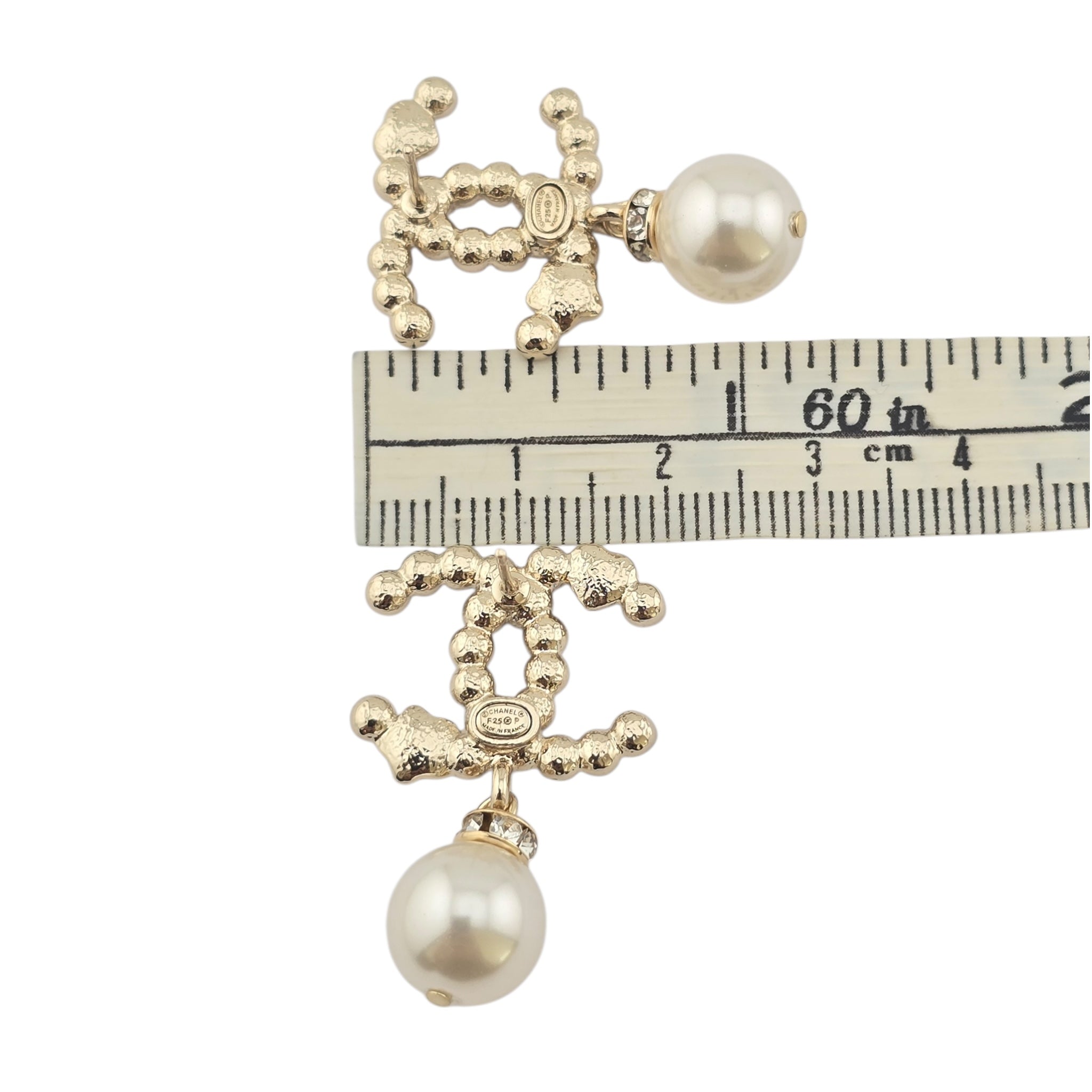 Chanel CC Gold Drop Crystal Faux Pearl Earrings 2022 CHANEL