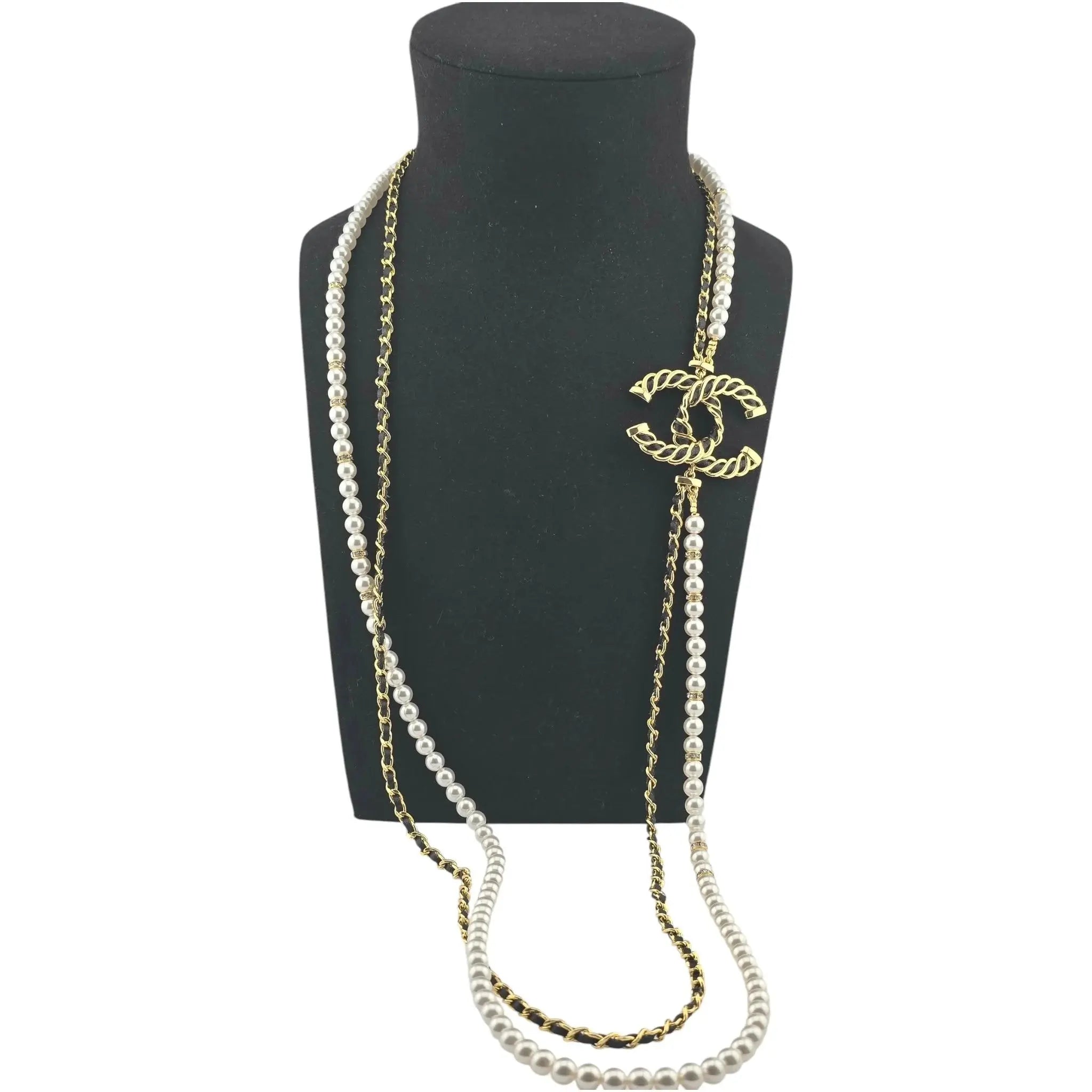 Chanel CC Long Faux Pearl Leather Necklace 2024 CHANEL