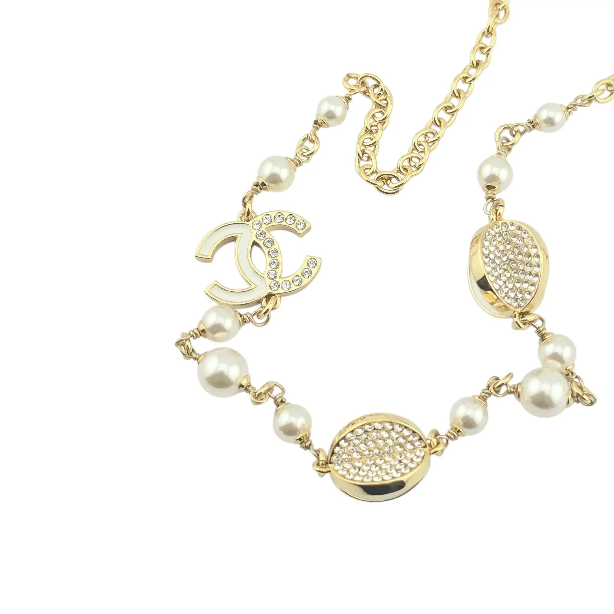 Chanel CC Gold Crystal Enamel Necklace 2024 CHANEL