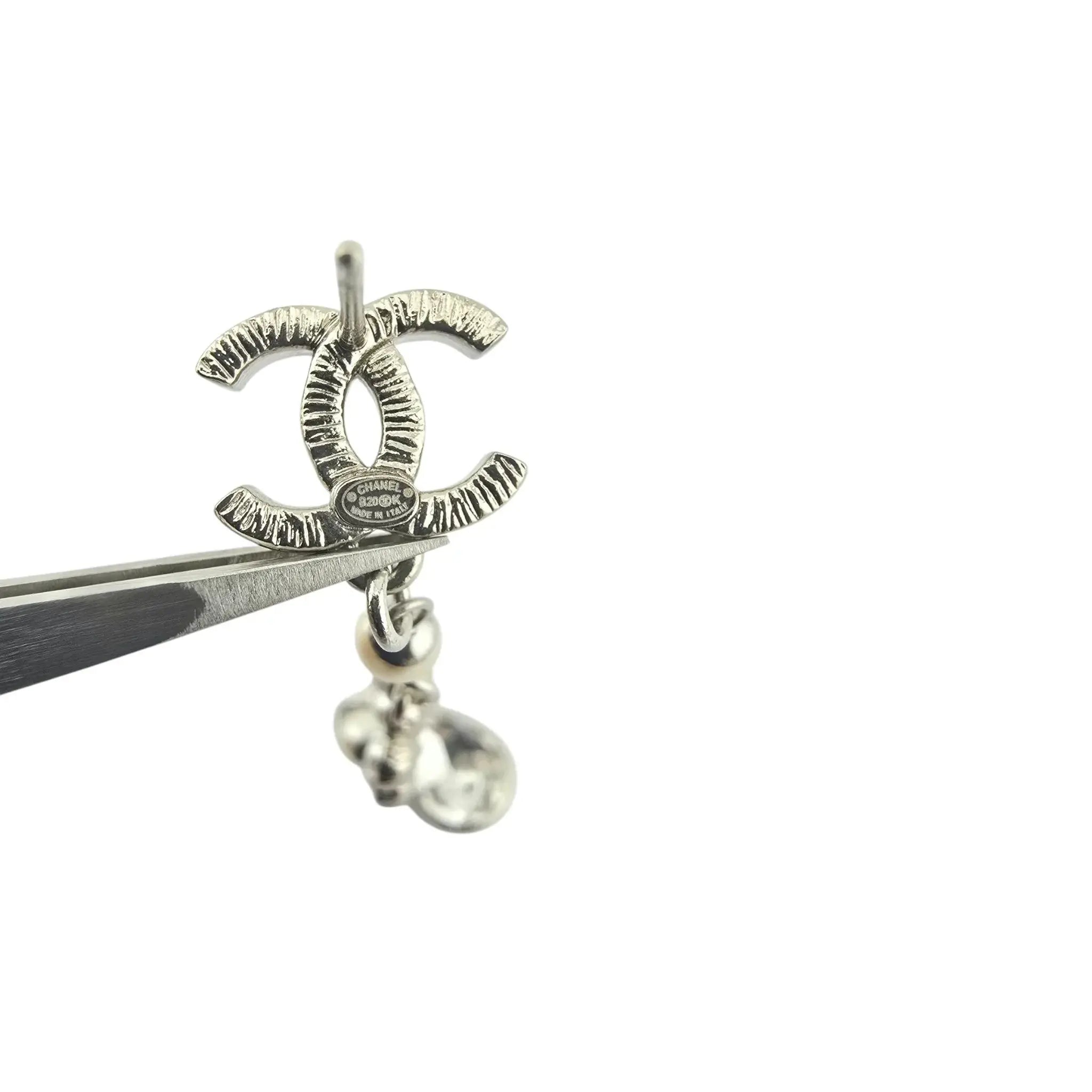 Chanel CC Drop Crystal Faux Pearls Silver Earrings 2020 CHANEL