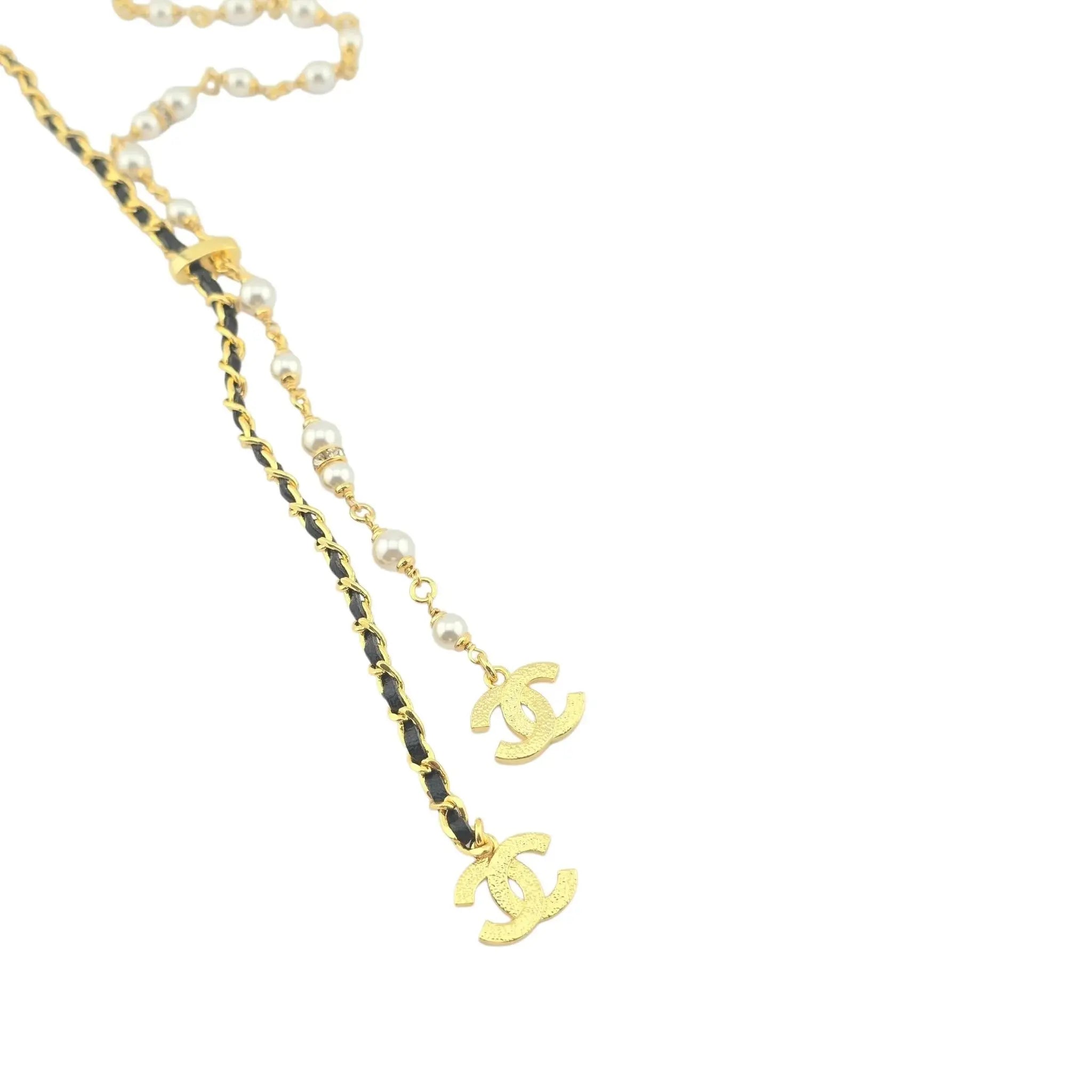 Chanel CC Faux Pearl Leather Gold Necklace 2024 CHANEL