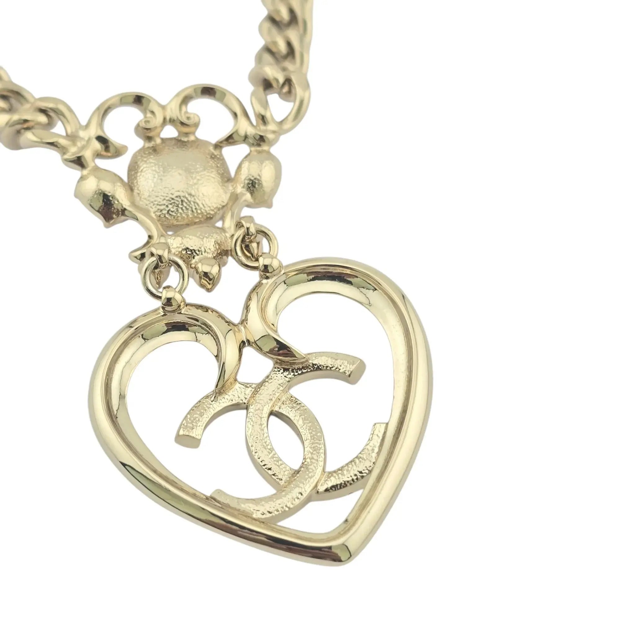 CHANEL CC Crystal Glass Heart Necklace Gold 2024 CHANEL