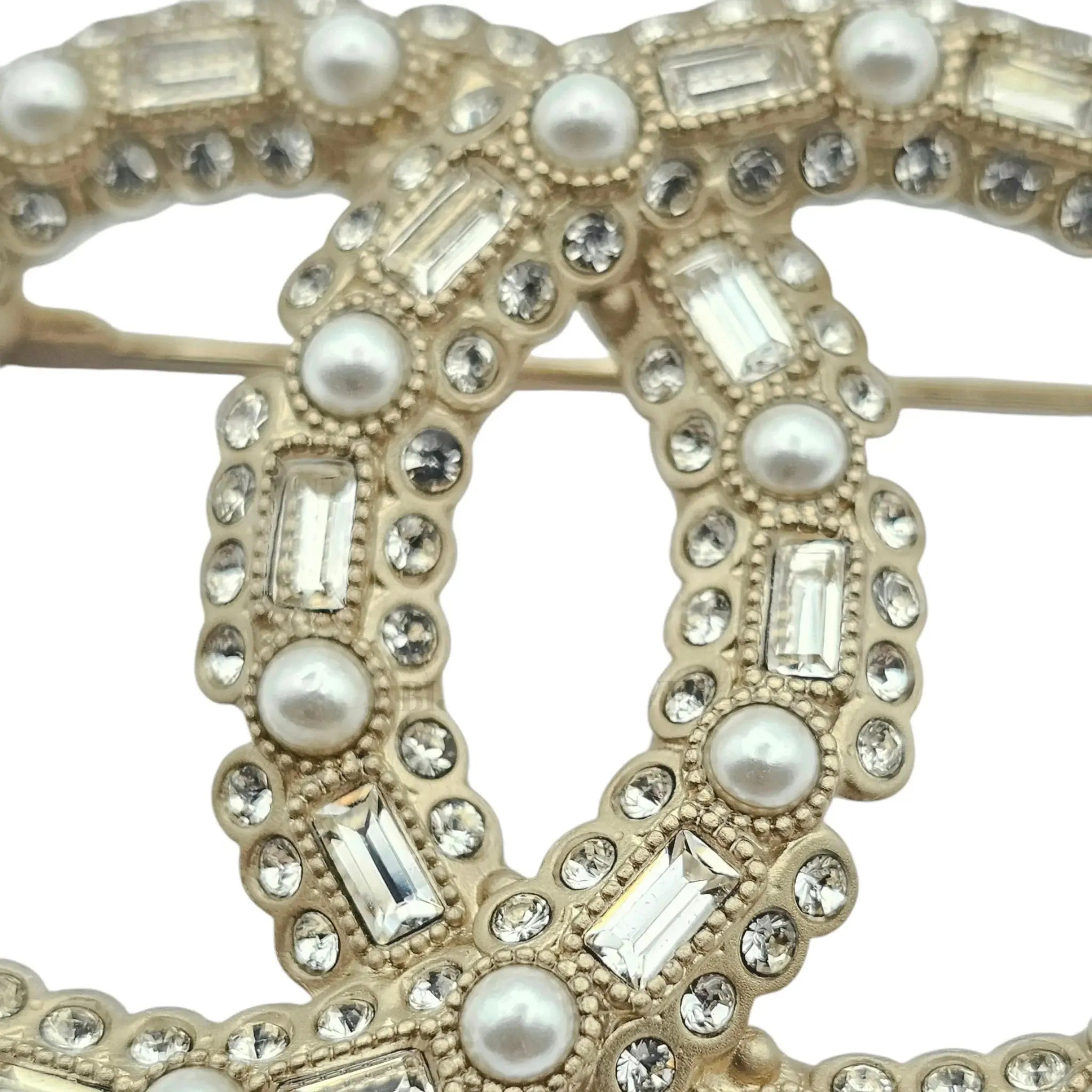 Chanel CC Crystal Pearl Brooch 22K CHANEL