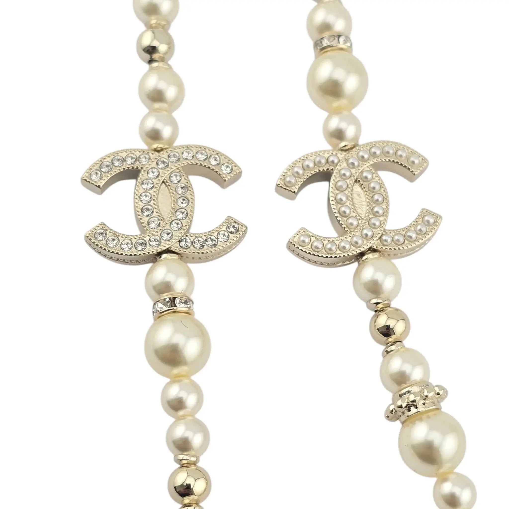 Chanel CC Long Faux Pearl Necklace Star Crystals 2023 CHANEL