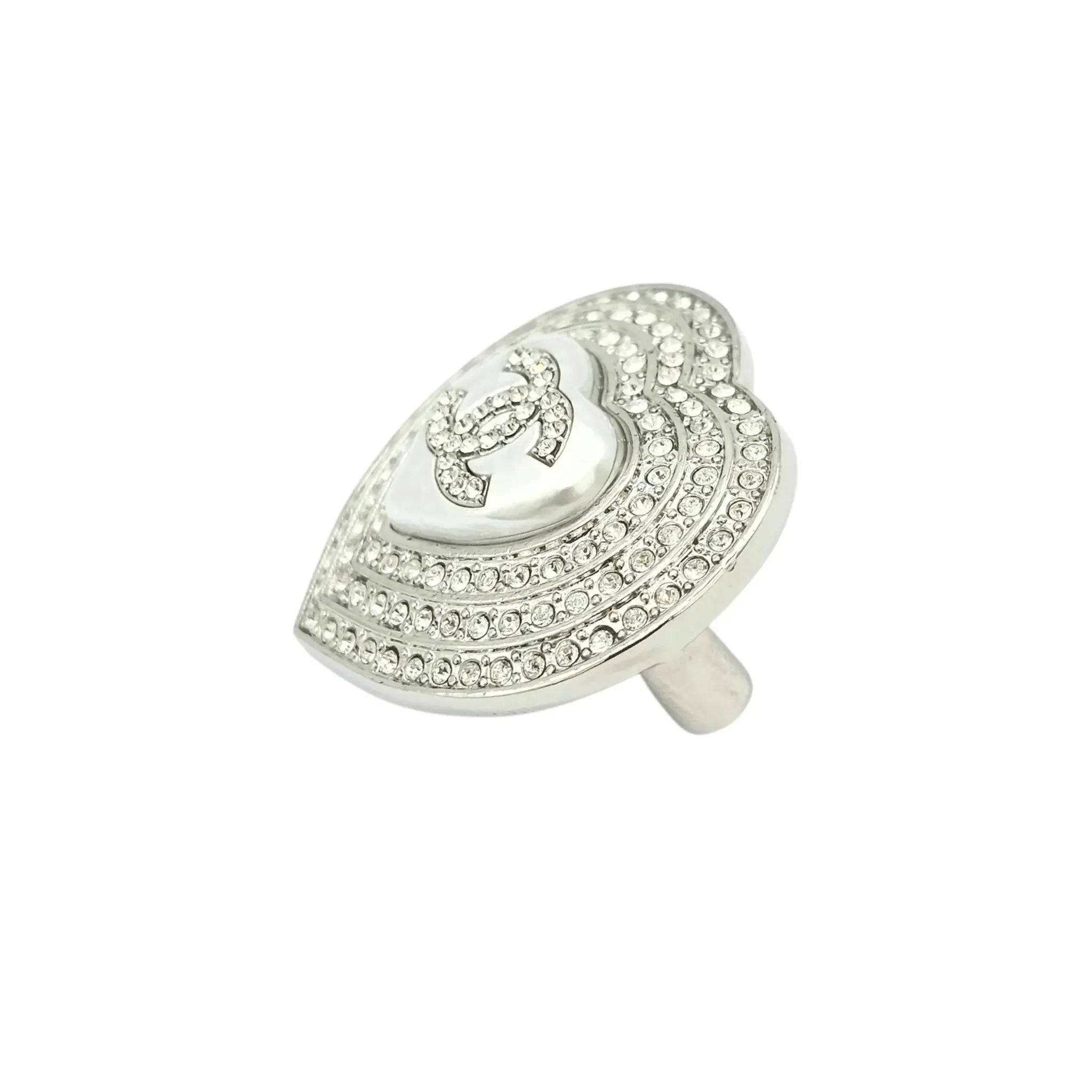 Chanel CC Silver Crystal Heart Brooch 2023 CHANEL