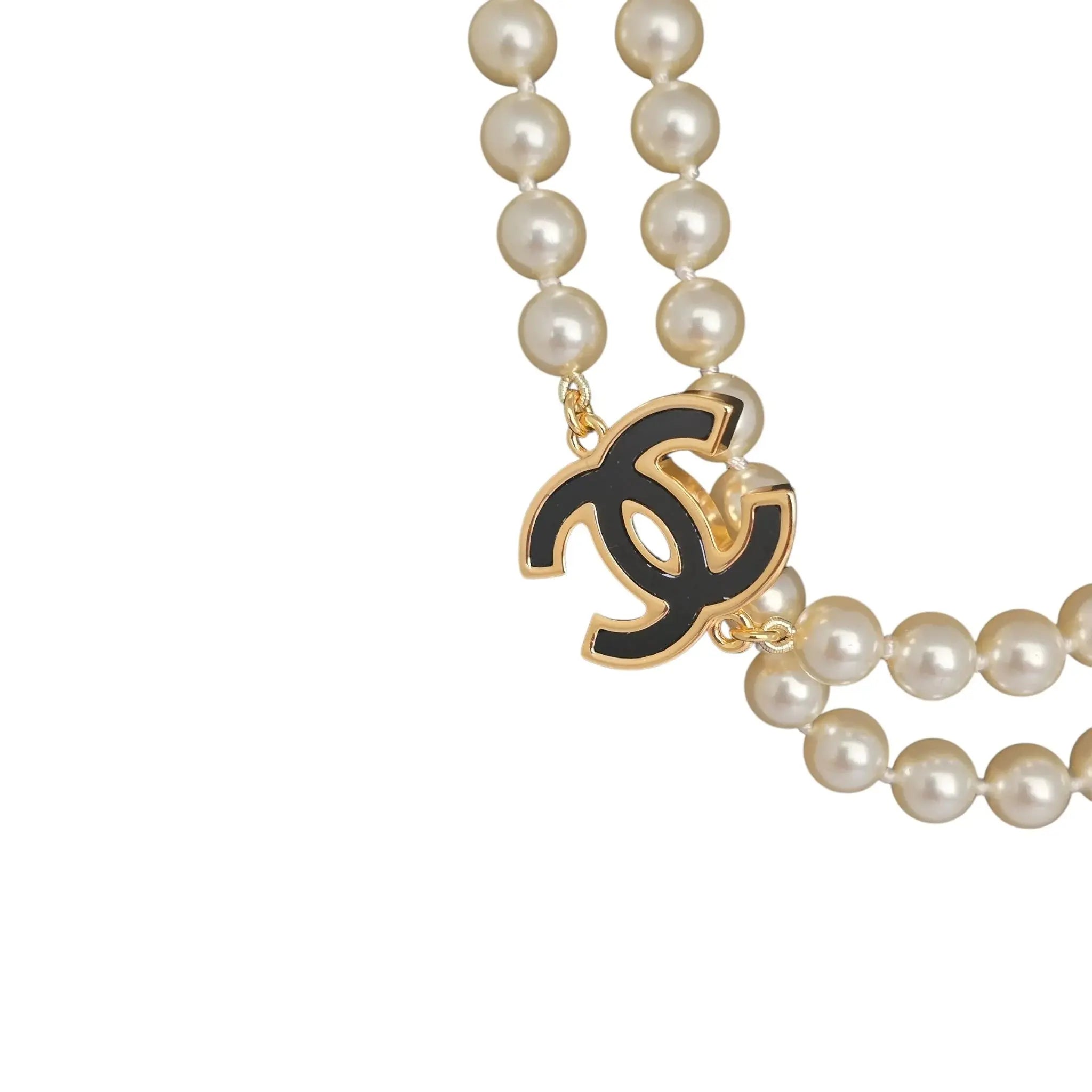 Chanel Black CC Pendant Long Faux Pearl Necklace B24 CHANEL