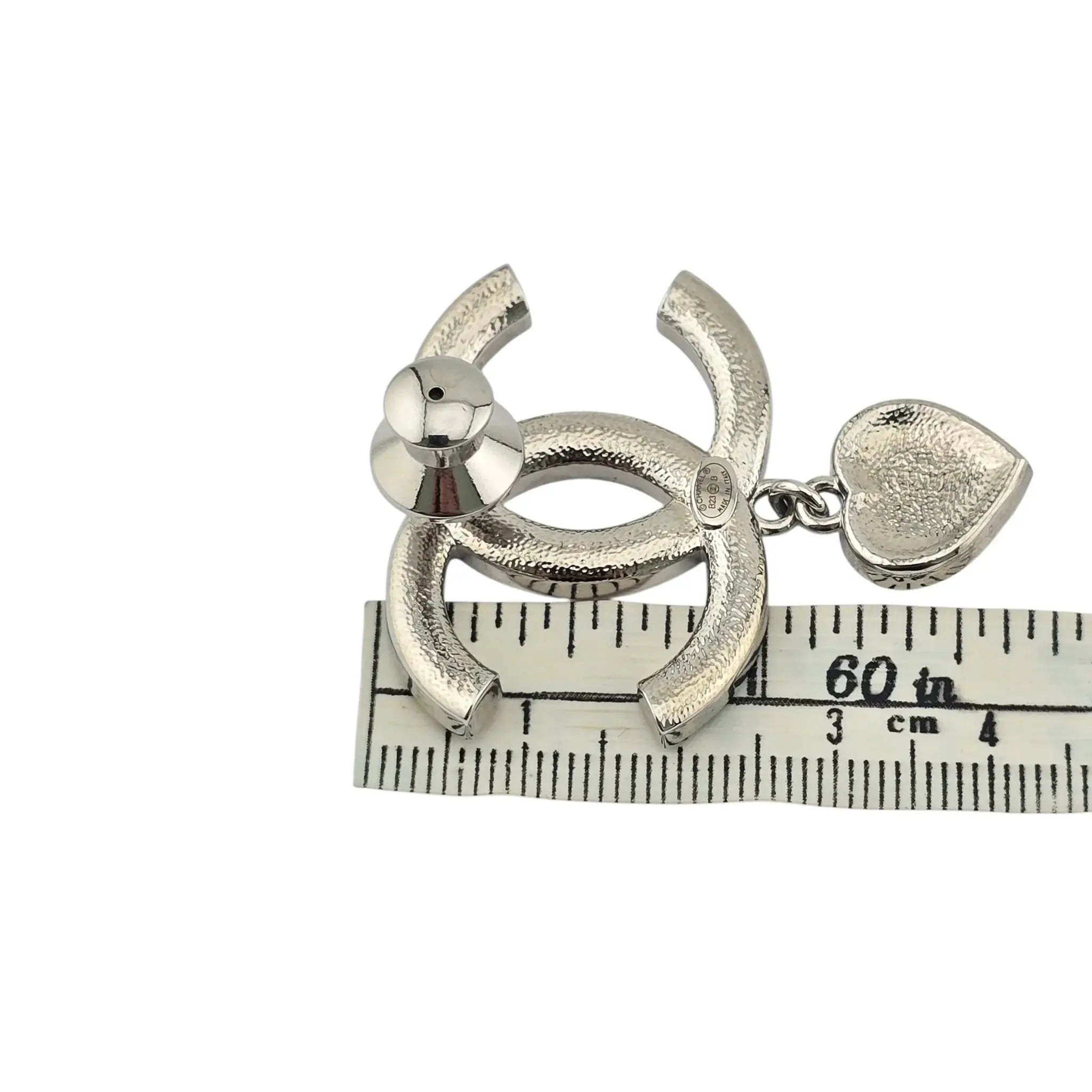 Chanel Crystal Pearl CC Heart Drop Brooch Silver B23 CHANEL