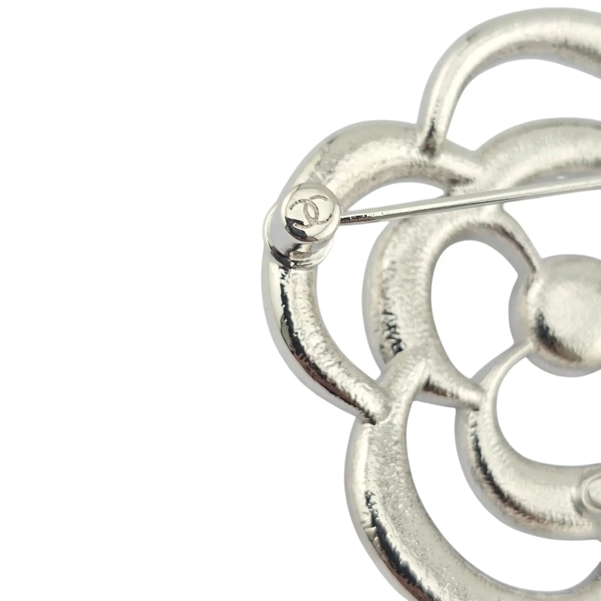 Chanel CC Silver Crystal Camellia Flower Brooch 2025 CHANEL