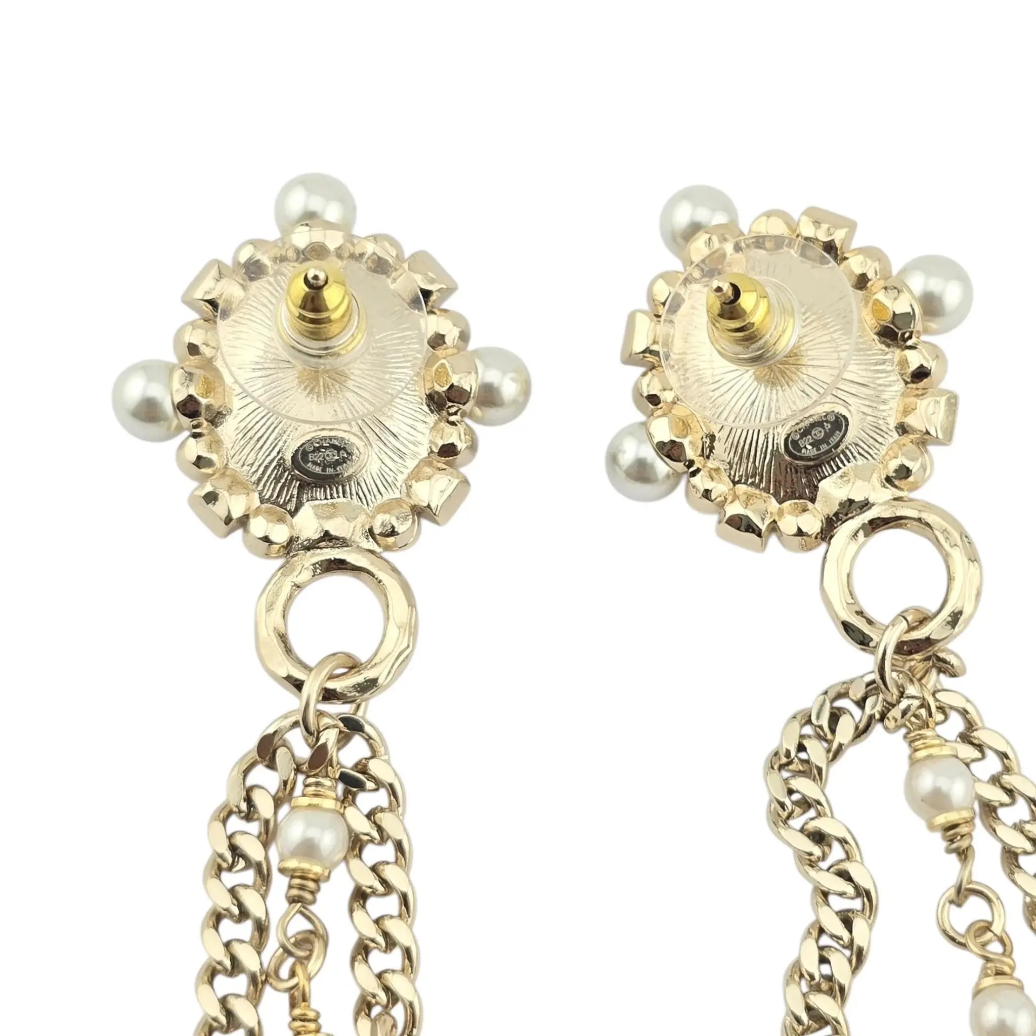 Chanel CC Black Gold Drop Earrings B22 CHANEL