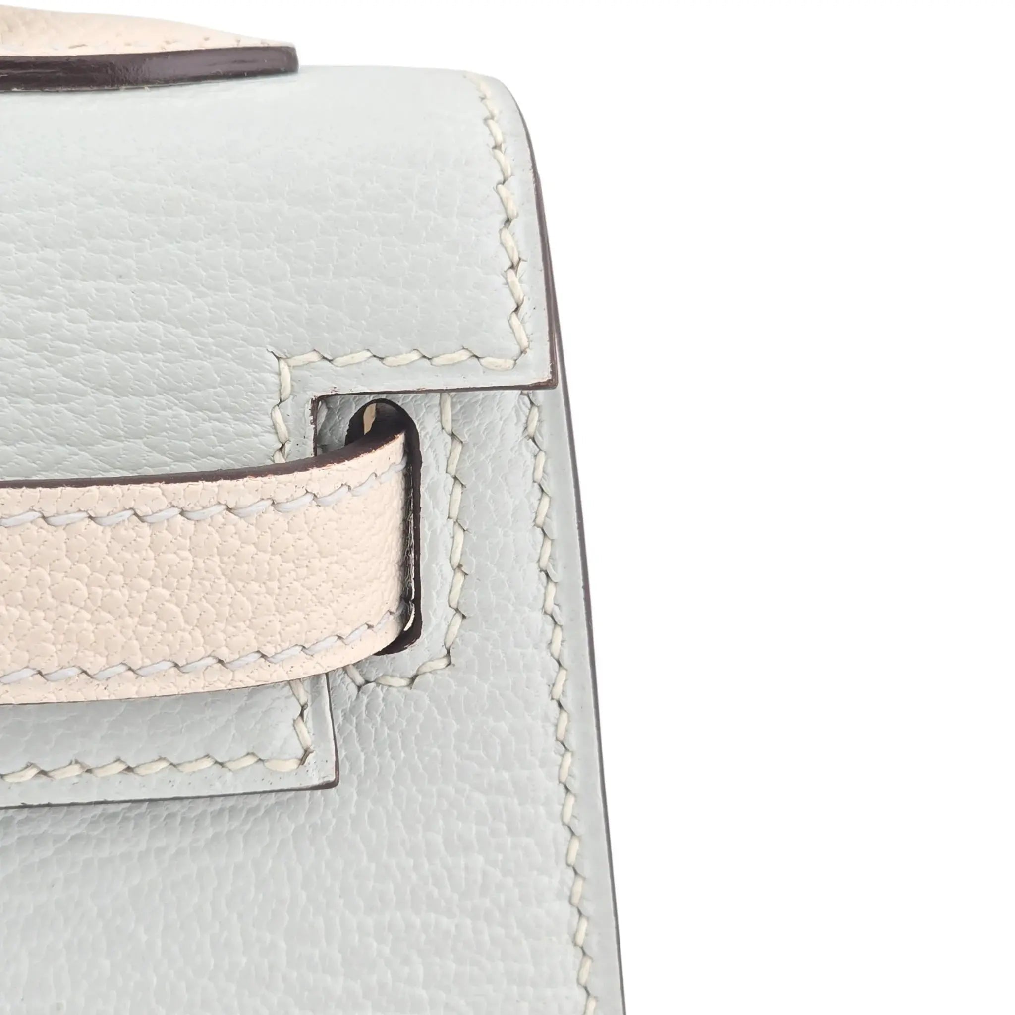 Hermes Chevre Mysore Horseshoe Mini Kelly Sellier 20 Bleu Brume Nata Bag HERMES