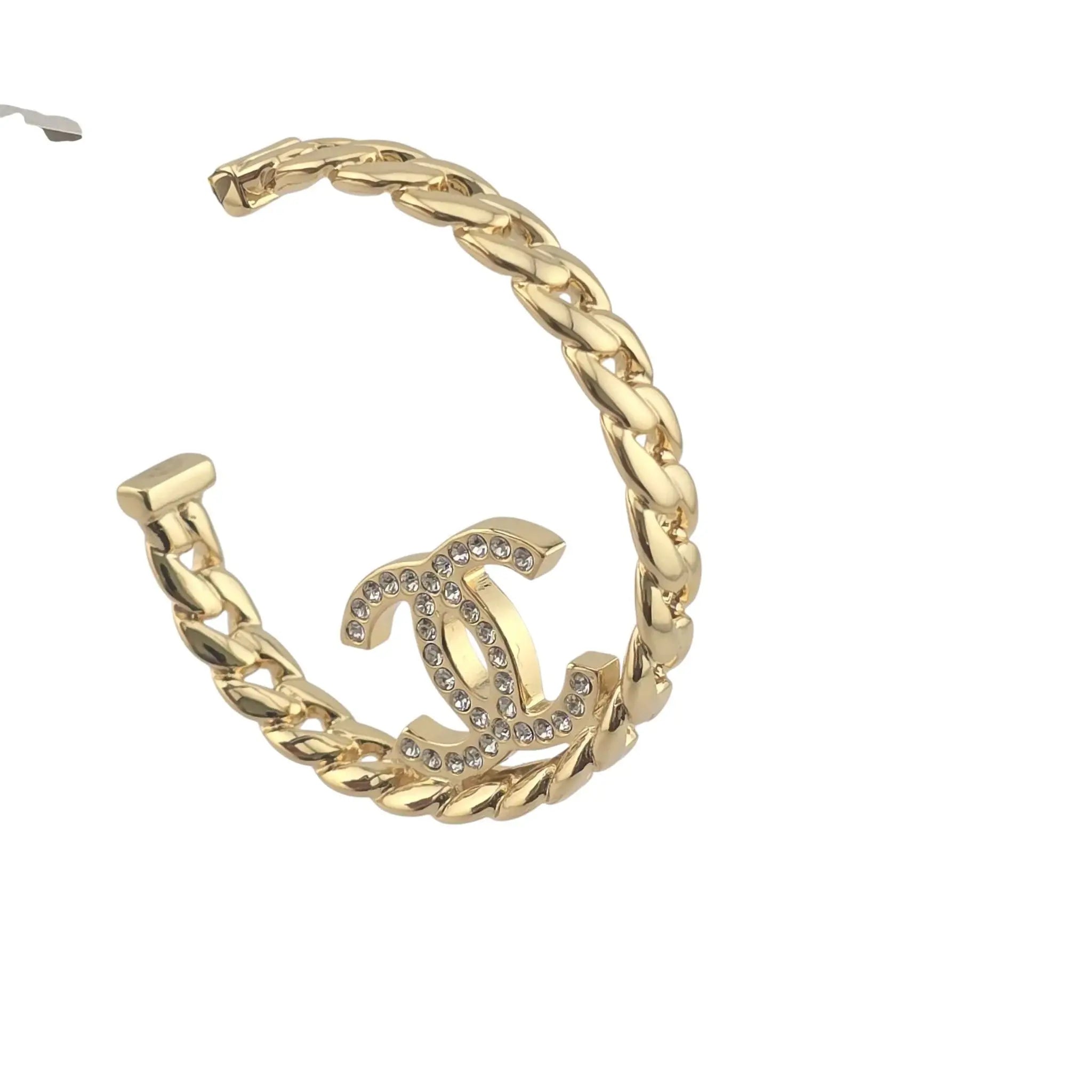 Chanel CC Crystal Hoop Earrings Gold CHANEL