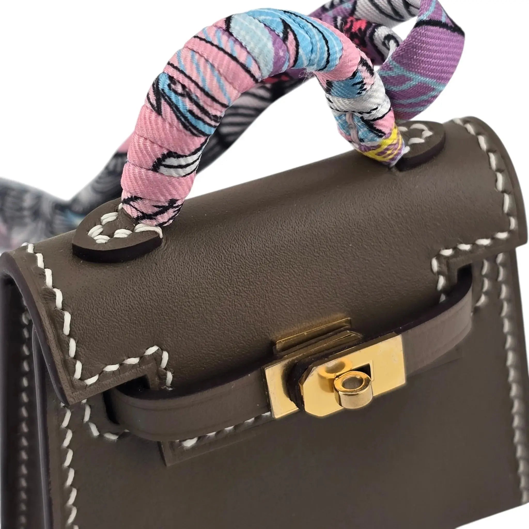 Hermes Etoupe Tadelakt Micro Mini Kelly Twilly Bag Charm Gold Hardware HERMES