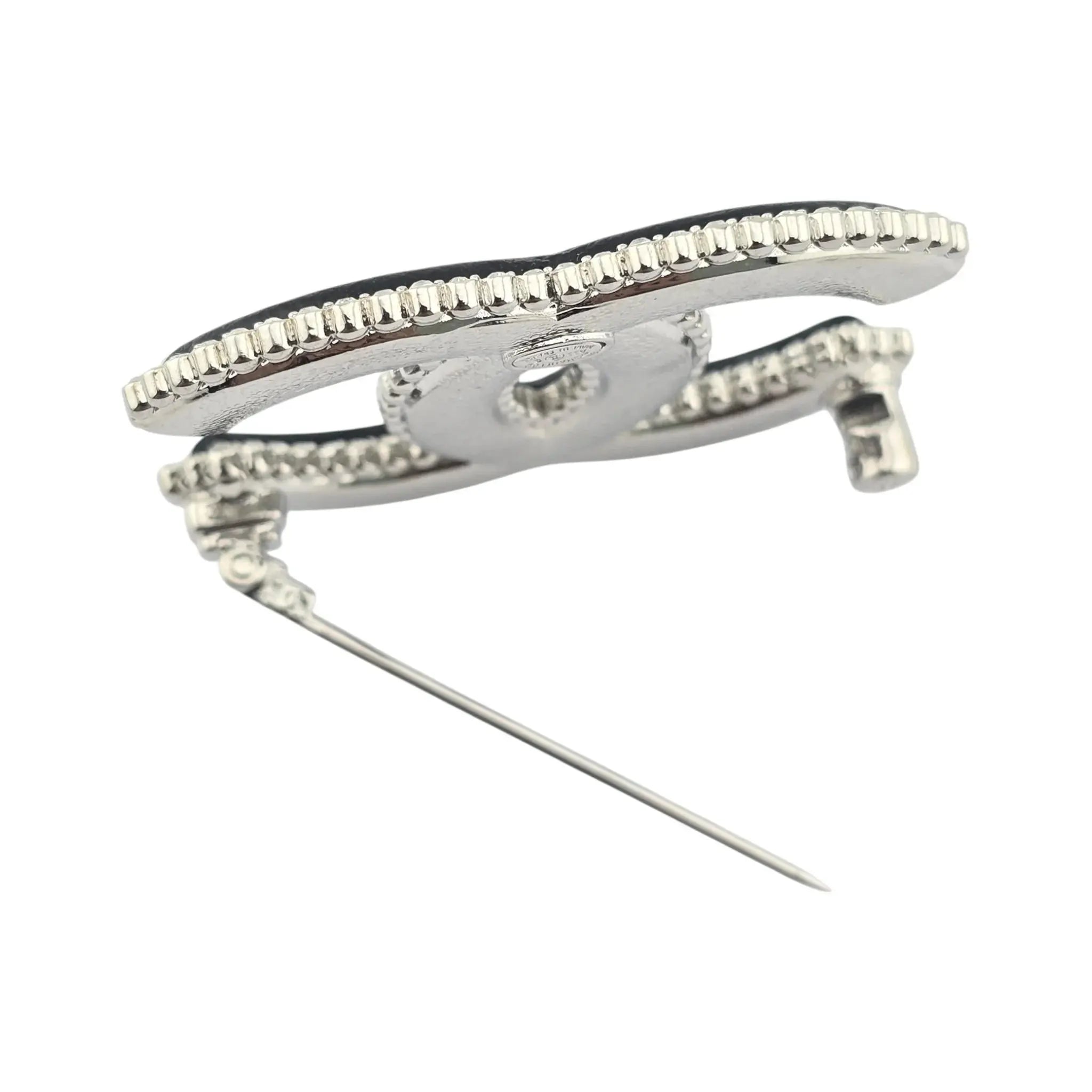 Chanel CC Crystal Leather Silver Tone Pin Brooch 2022 CHANEL