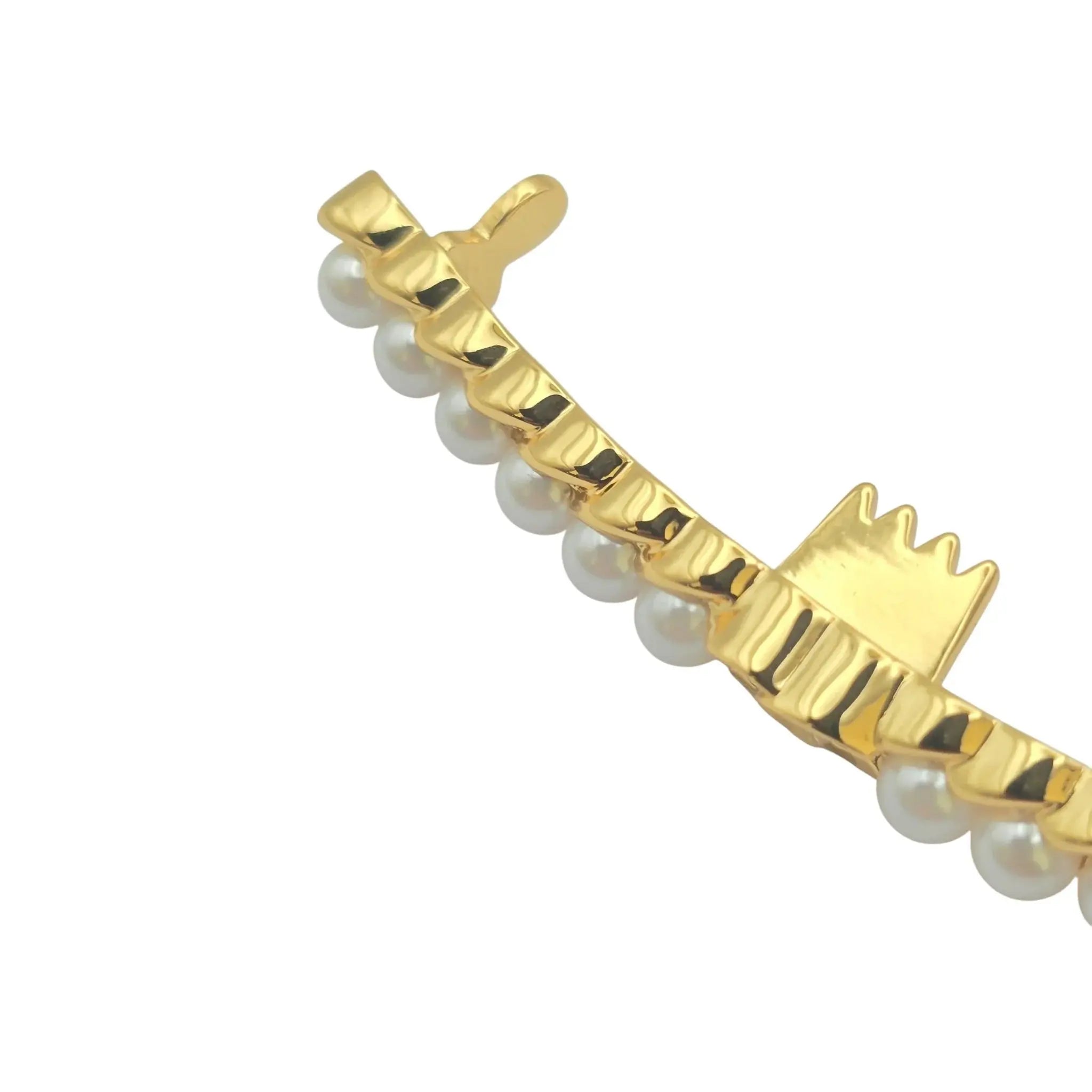 Chanel CC Faux Pearl Gold Hair Barrette Clip B23 CHANEL