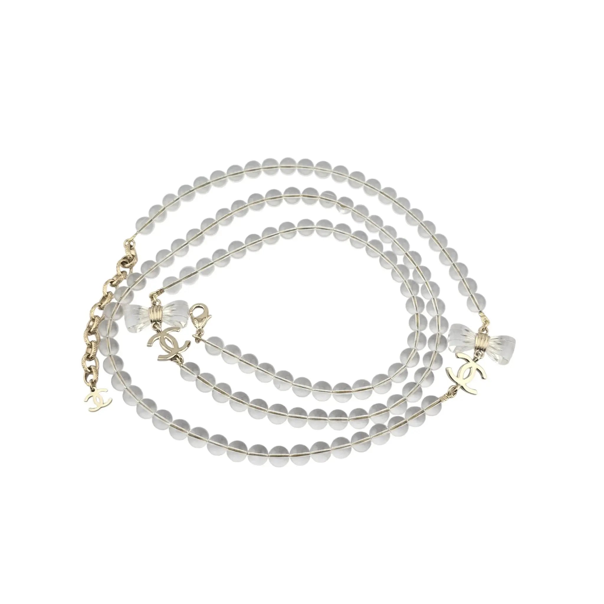 Chanel CC Clear Bead Long Bow Necklace 2025 CHANEL