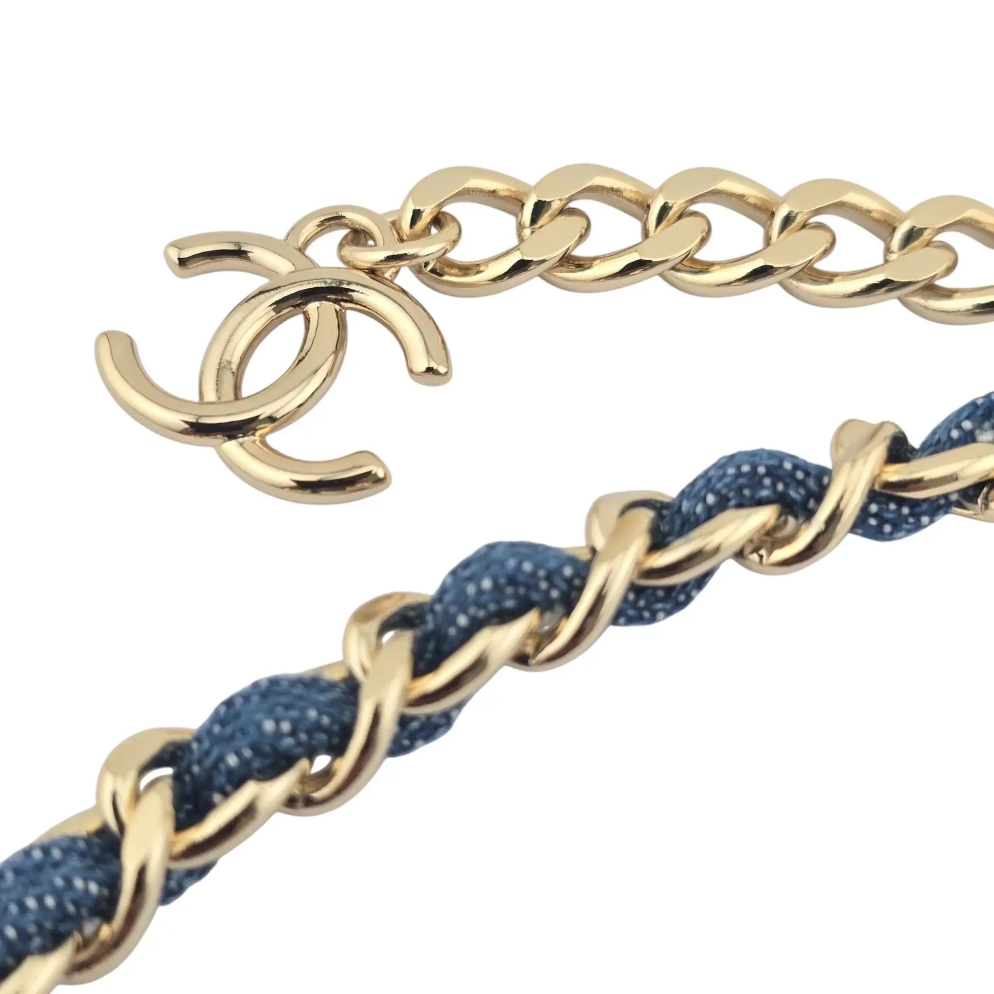 Chanel CC Blue Denim Gold Necklace 2025 CHANEL