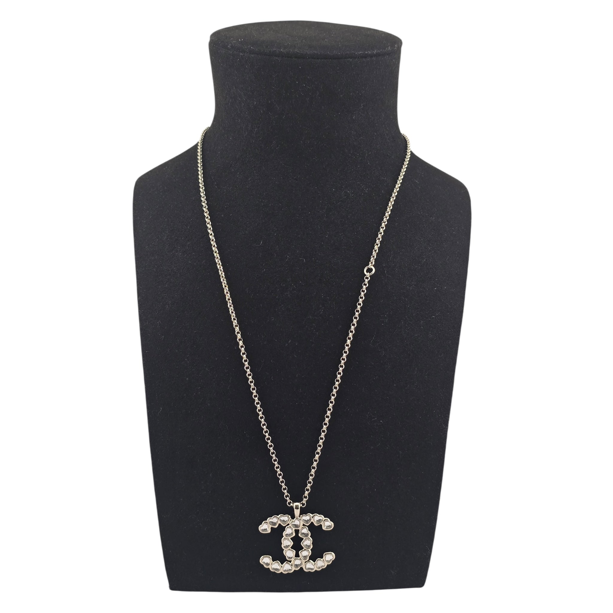 Chanel CC Gold Crystal Heart Pendant Necklace