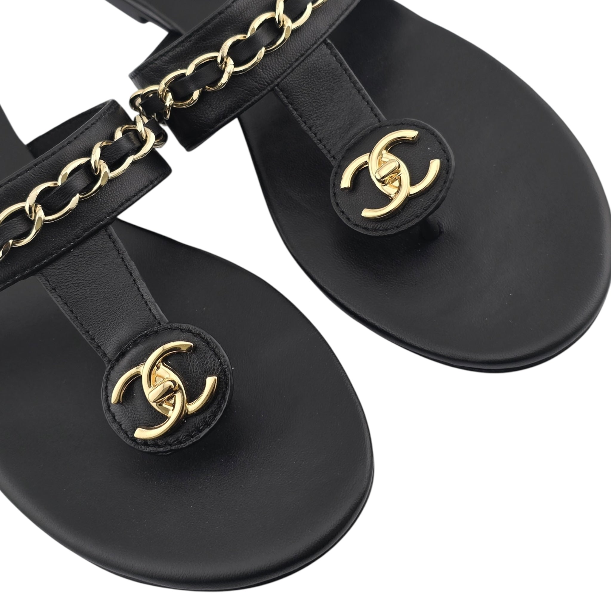 Chanel CC Black Turnlock Sandals - 39