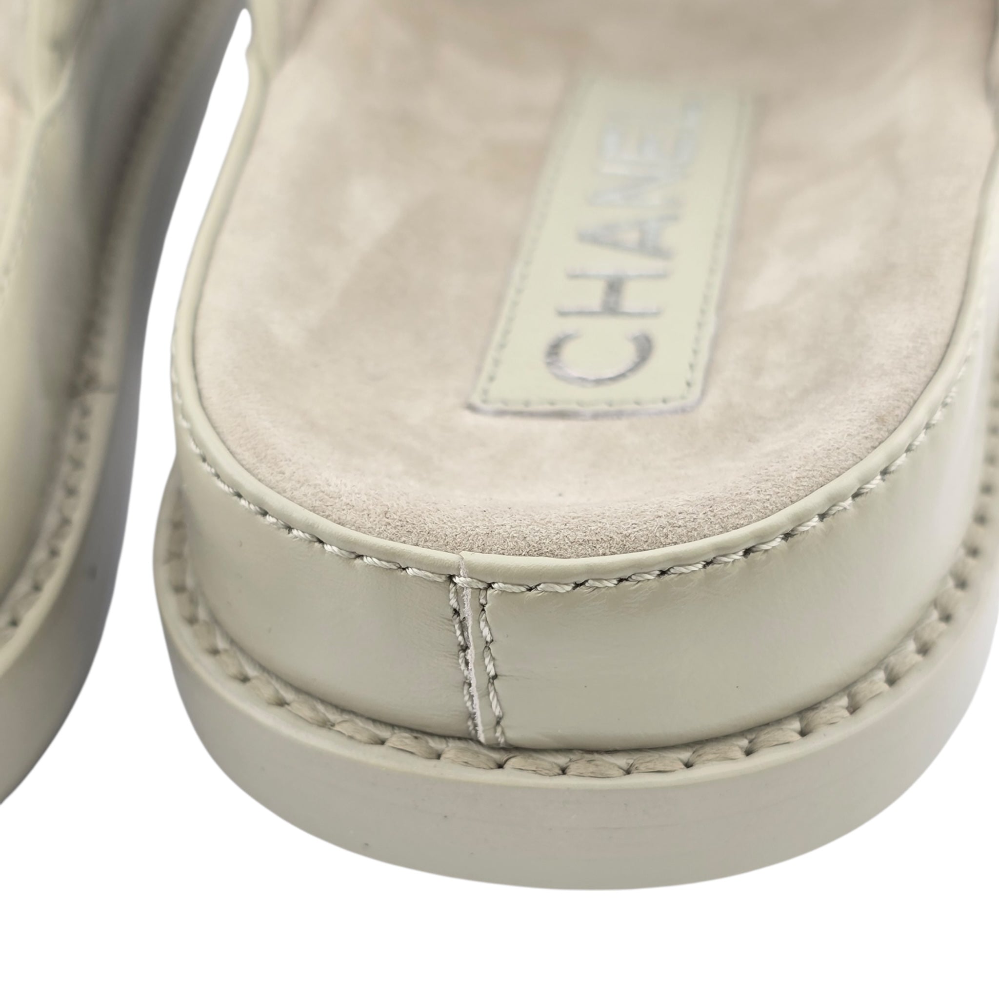 Chanel CC Dad Backless Cream White Quilt Sandals 39