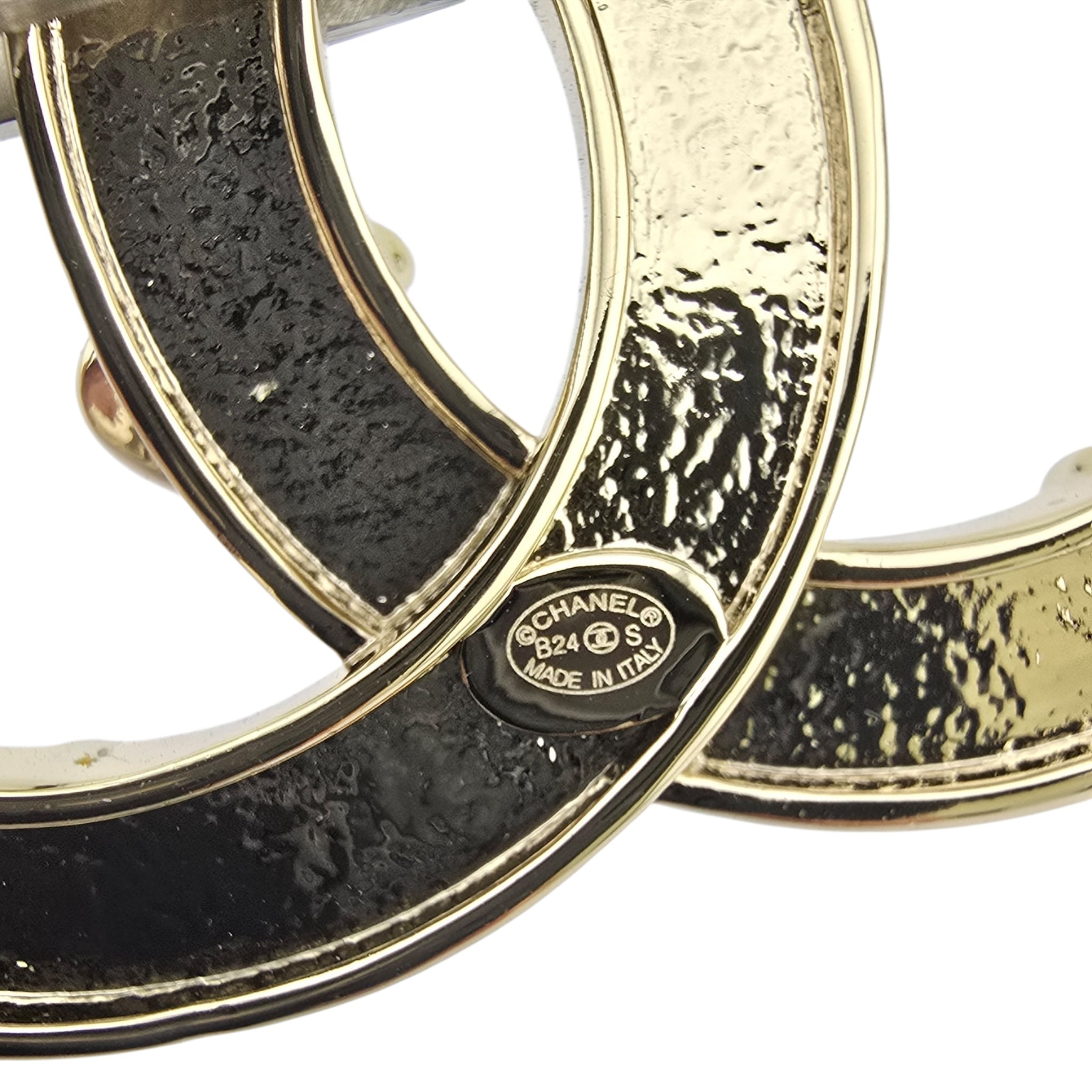 Chanel CC Black Gold Enamel Brooch 2024