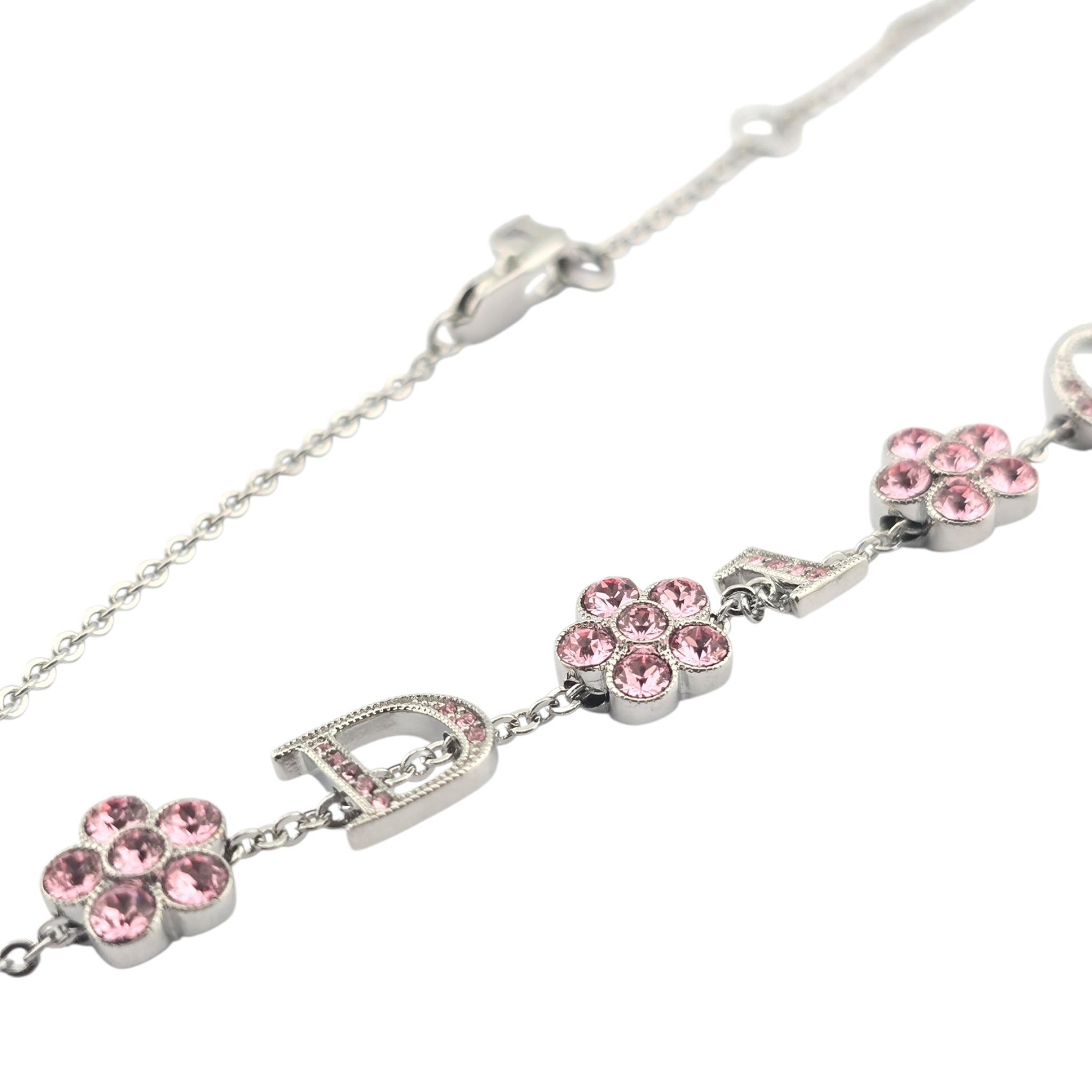 Christian Dior Crystal Flower Silver Pink Choker Necklace DIOR