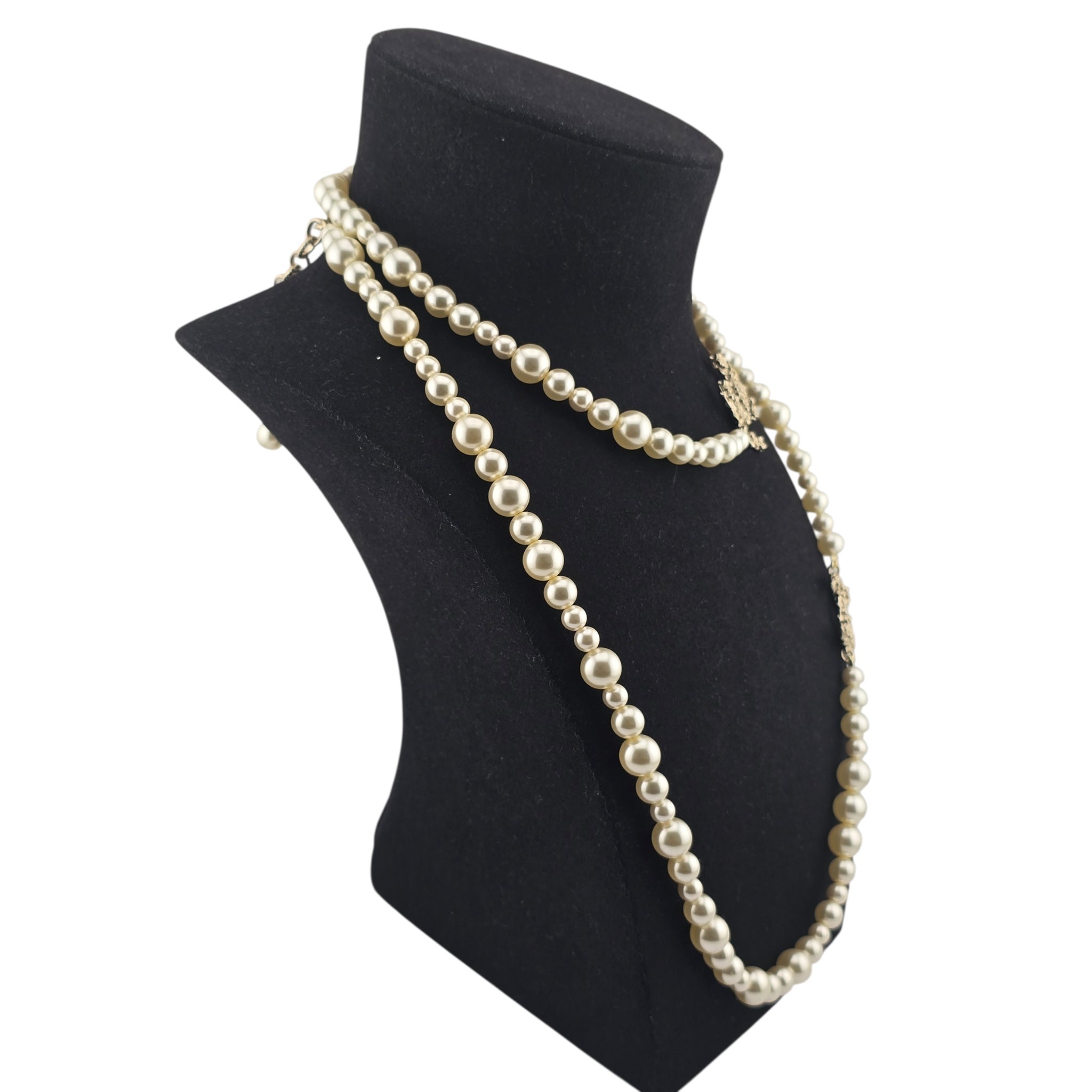 Chanel CC Faux Pearl Crystal Long Floral Necklace 2021 CHANEL