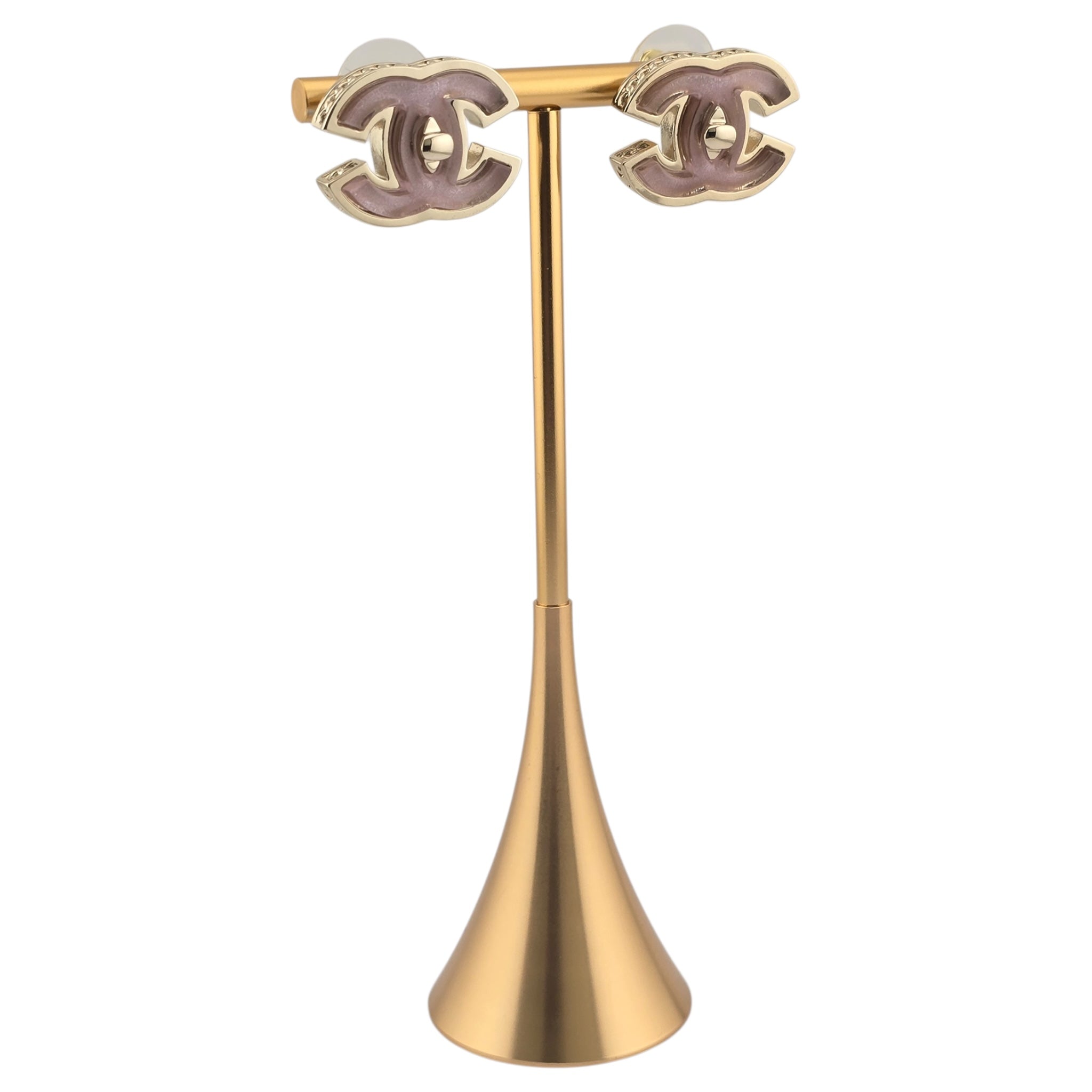 Chanel CC Gold Pink Resin Stud Earrings 2025 CHANEL