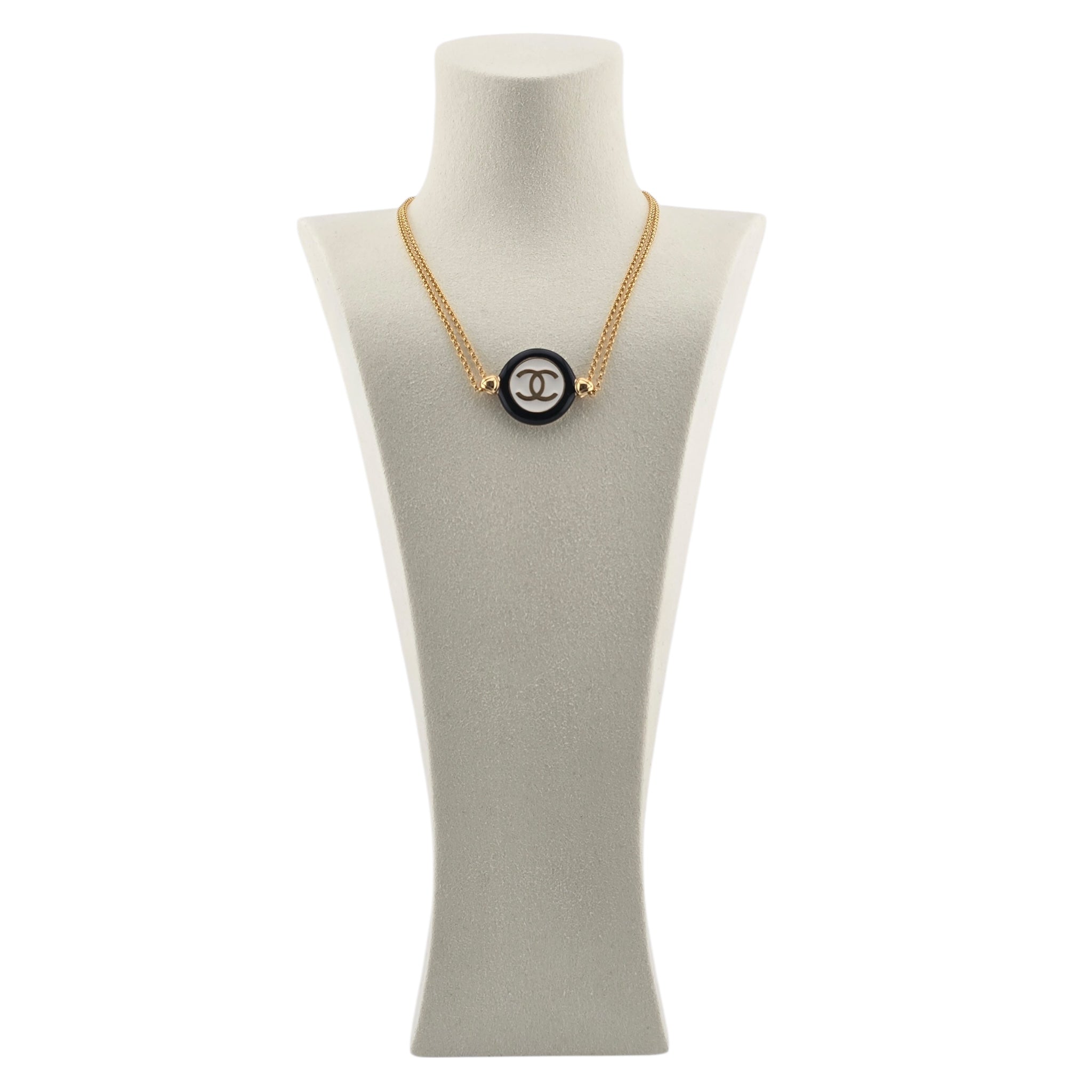 Chanel CC Round Enamel Pendant Choker Necklace 2024 CHANEL