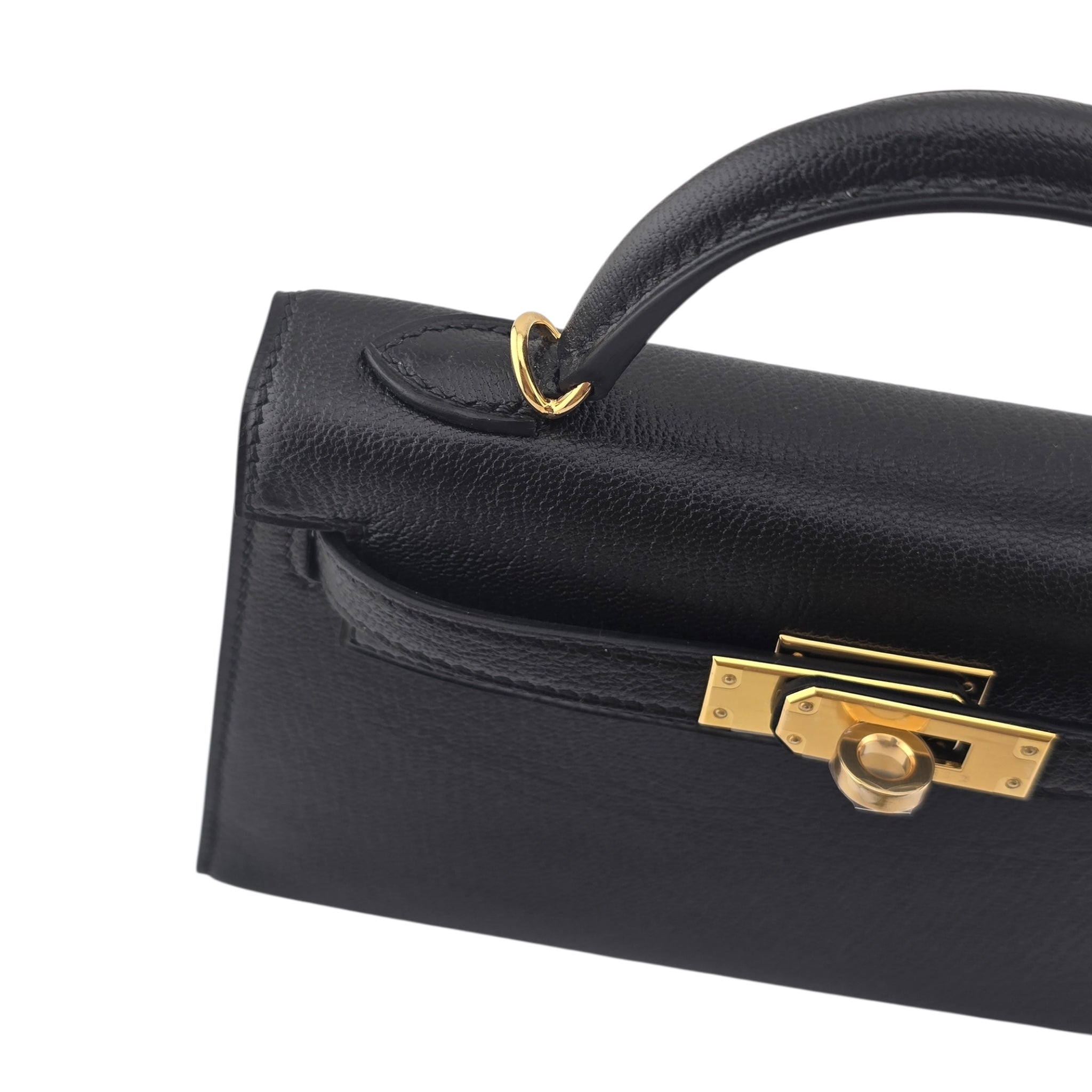 Hermes Mini Kelly II Chèvre Noir Gold Hardware HERMES